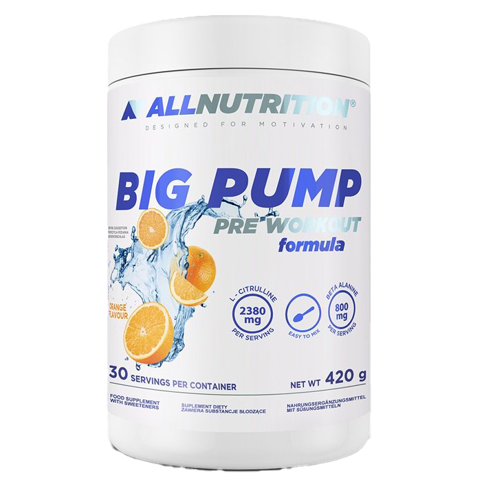 Allnutrition Big Pump Pre-Workout Supplement - 420g Orange Flavor for Energy & Muscle Pump | Ideal for Gym, Fitness & Bodybuilding Training