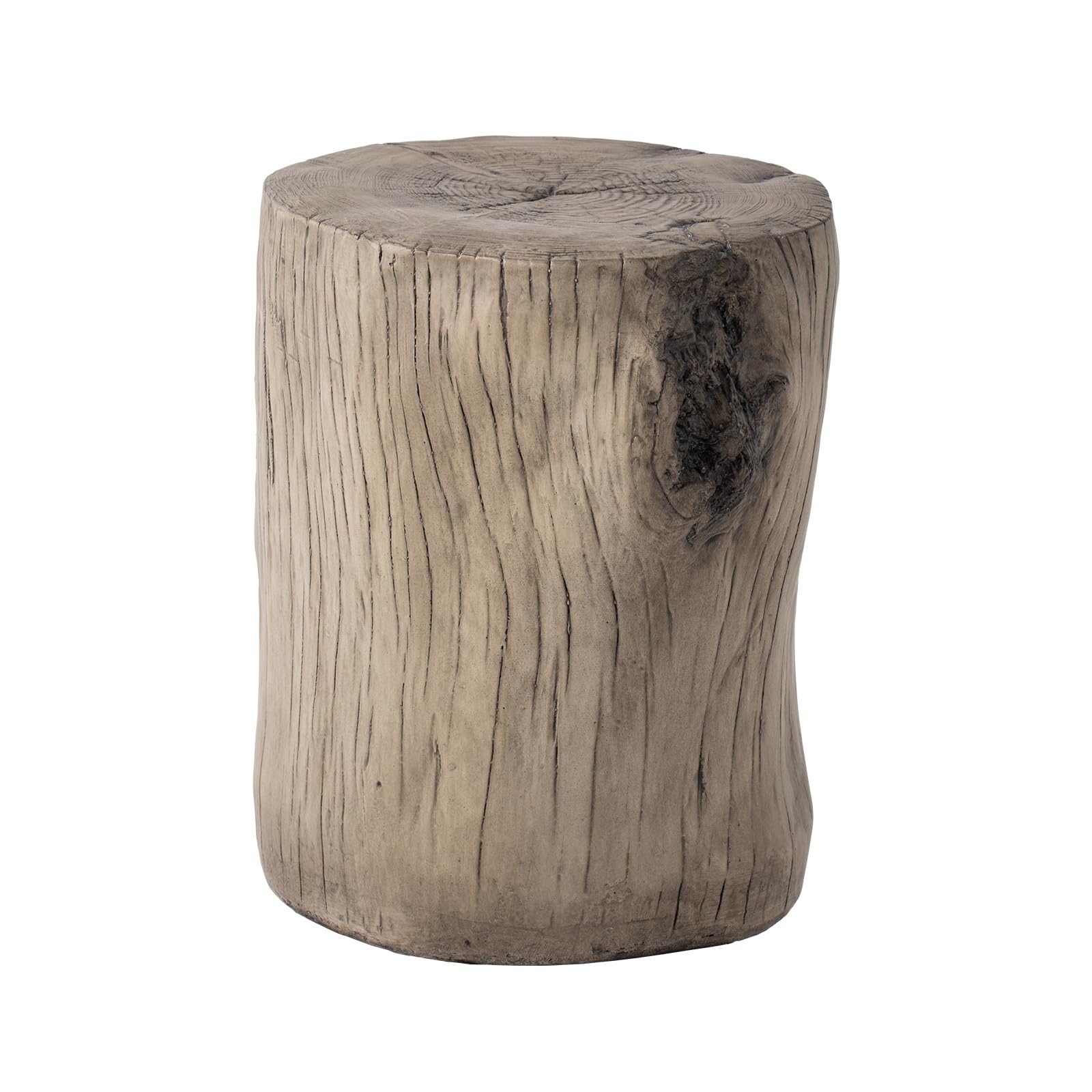 SUNBURY Concrete Stump Side Table - Faux Wood Coffee Table & Log End Table - Light Grey Patio Stool with Plant Stand - Perfect for Garden, Living Room & Outdoor Decor