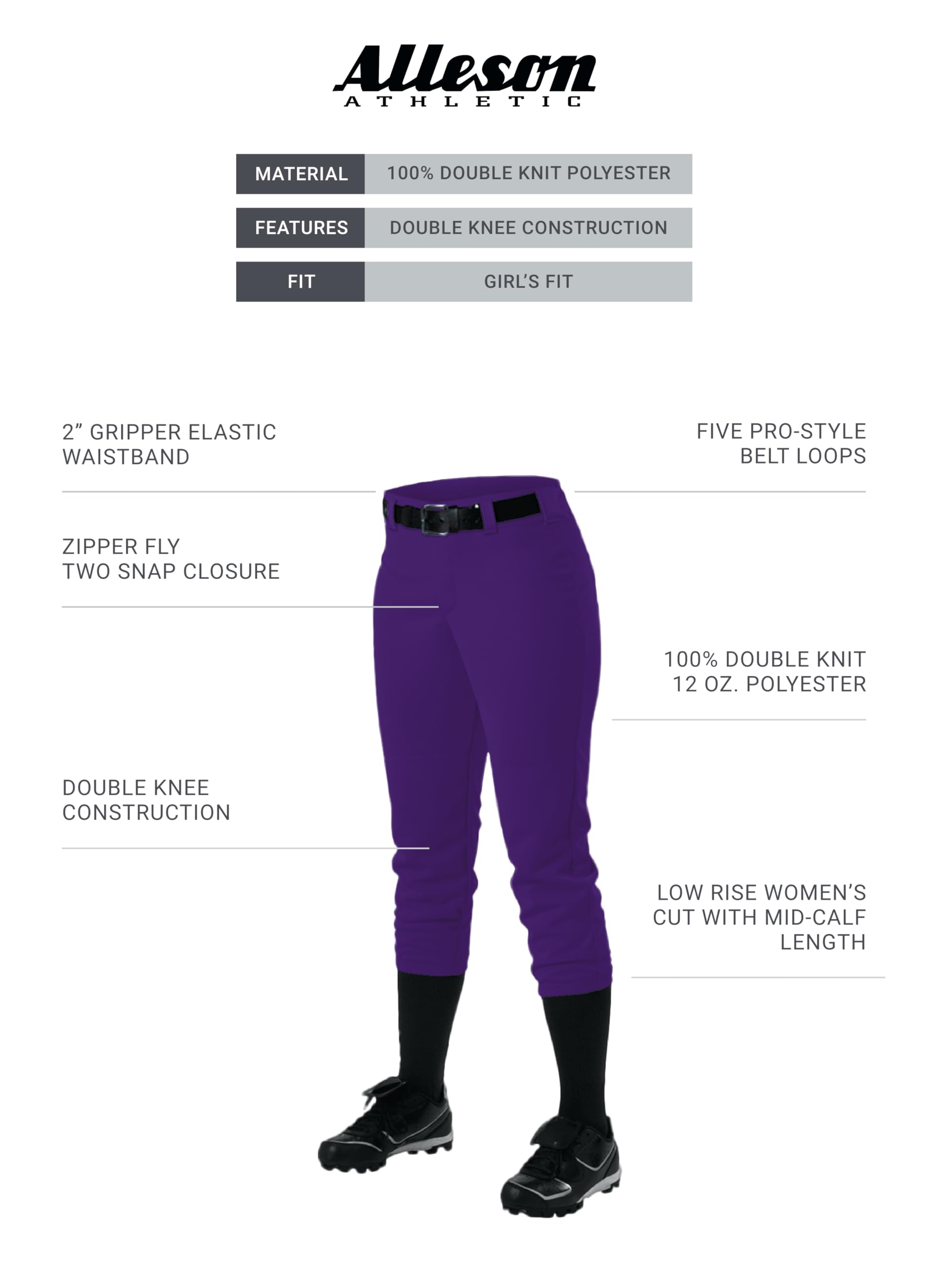 Alleson Athletic Girls Fast Pitch Softball Pants with Belt Loops - Perfect for Practice, Games & Tournaments