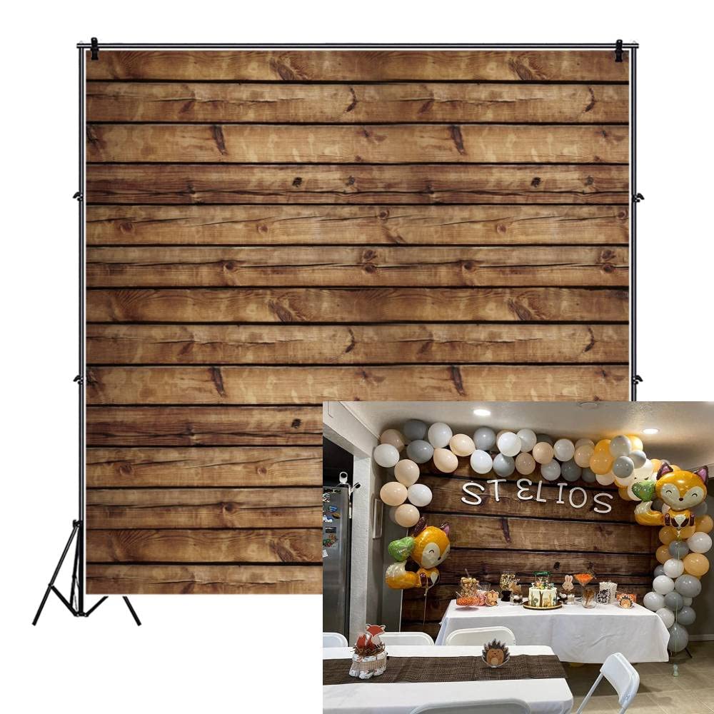 LFEEY 10x10ft Rustic Brown Wooden Photography Backdrop - Vintage Old Wood Plank Vinyl Photo Studio Background for Birthday Party, Baby Shower, Wedding & Professional Shoots | Durable & Portable