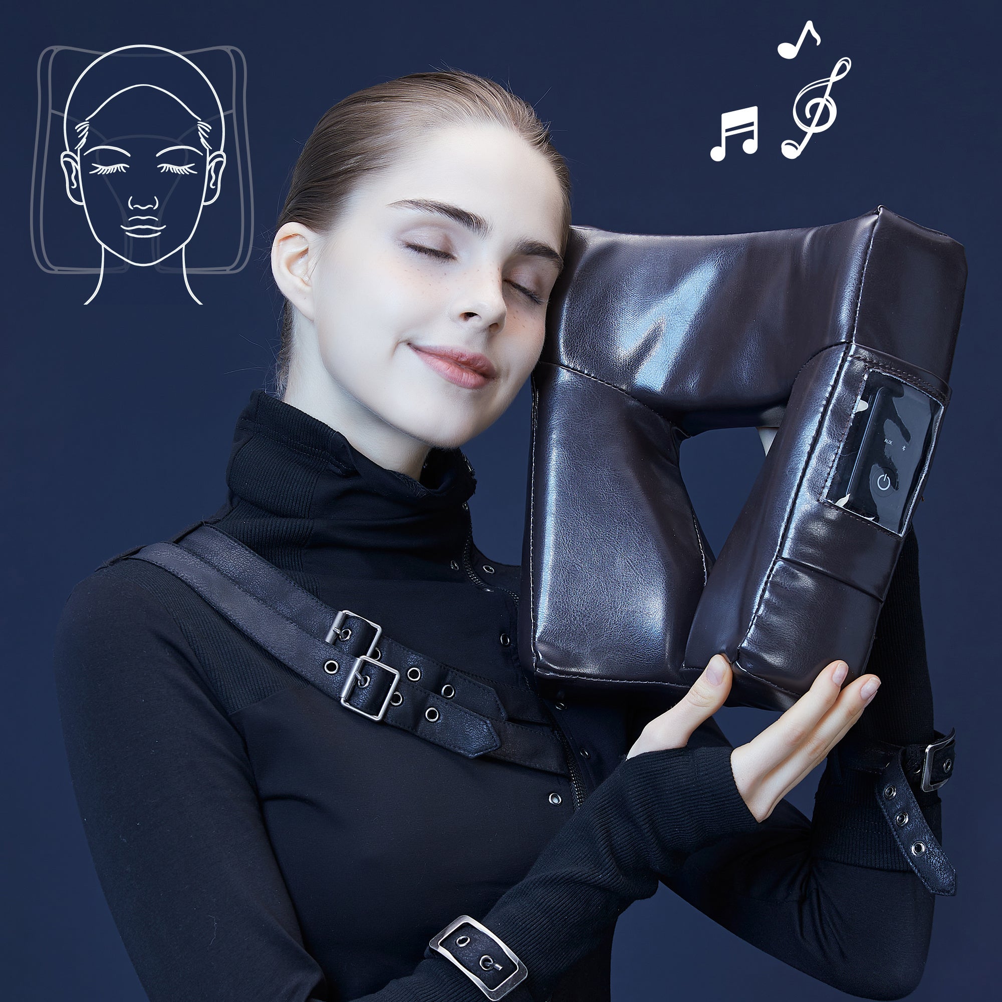 MusicMaster Bluetooth Massage Pillow with High Fidelity Sound - Ergonomic Memory Foam Face Cushion in Black Chocolate - Perfect for Relaxation, Travel & Home Spa Experience