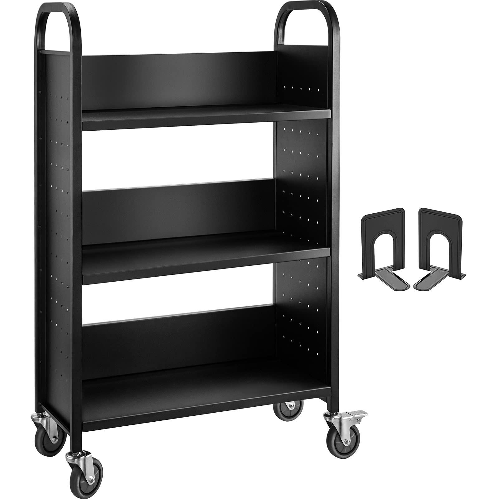 VEVOR Heavy Duty Book Cart with Lockable Wheels - 200lbs Capacity, 30x14x49 Inch Rolling Library Cart, L-Shaped Flat Shelves for Home, Office & School - Perfect for Book Storage, Classroom Organization & Library Book Truck (Black)