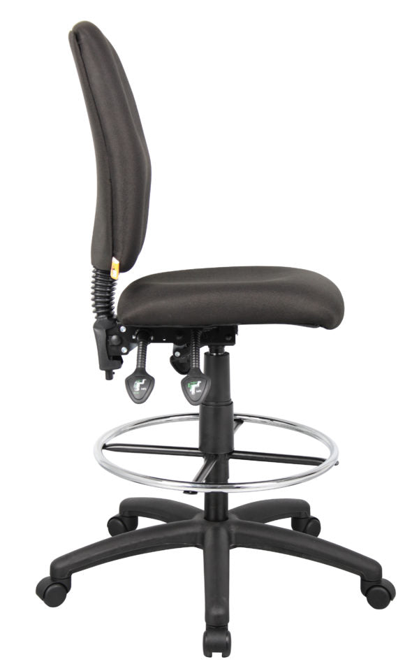 Boss Drafting Stool in Black Fabric - Adjustable Height Office Chair (Models B1635, B1636, B1637) for Home Office, Studio & Drafting Table Workspaces