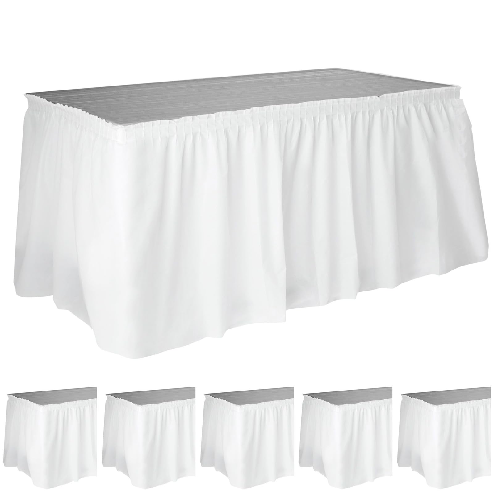 Juvale 6 Pack White Disposable Plastic Table Skirts for Rectangle Tables - 29