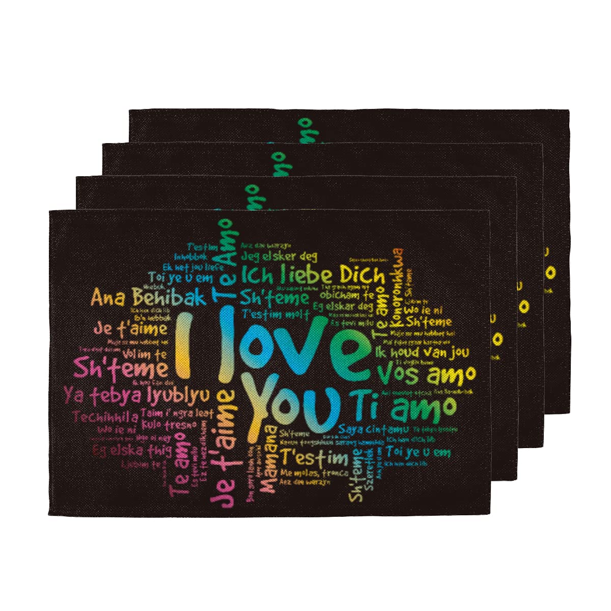 I Love You Placemats Set of 4 - Washable & Heat-Resistant Double Sided Table Mats for Kitchen & Dining (12x18 Inch) - Perfect for Family Meals, Dinner Parties & Holiday Gatherings