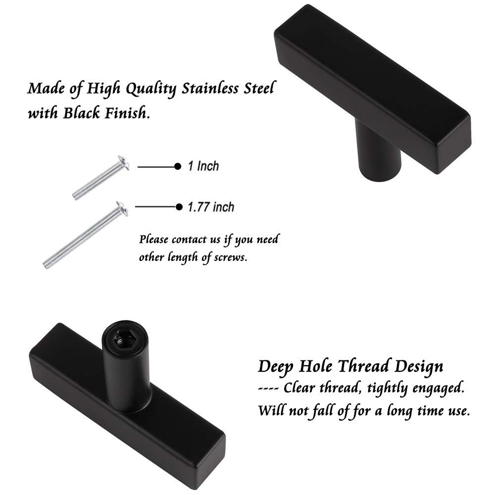 **Probrico 15-Pack Black 2-Inch (50mm) Square T-Bar Cabinet Handles - Kitchen & Drawer Pulls Hardware for Modern Cabinets & Furniture (Home, Office, RV Use)**