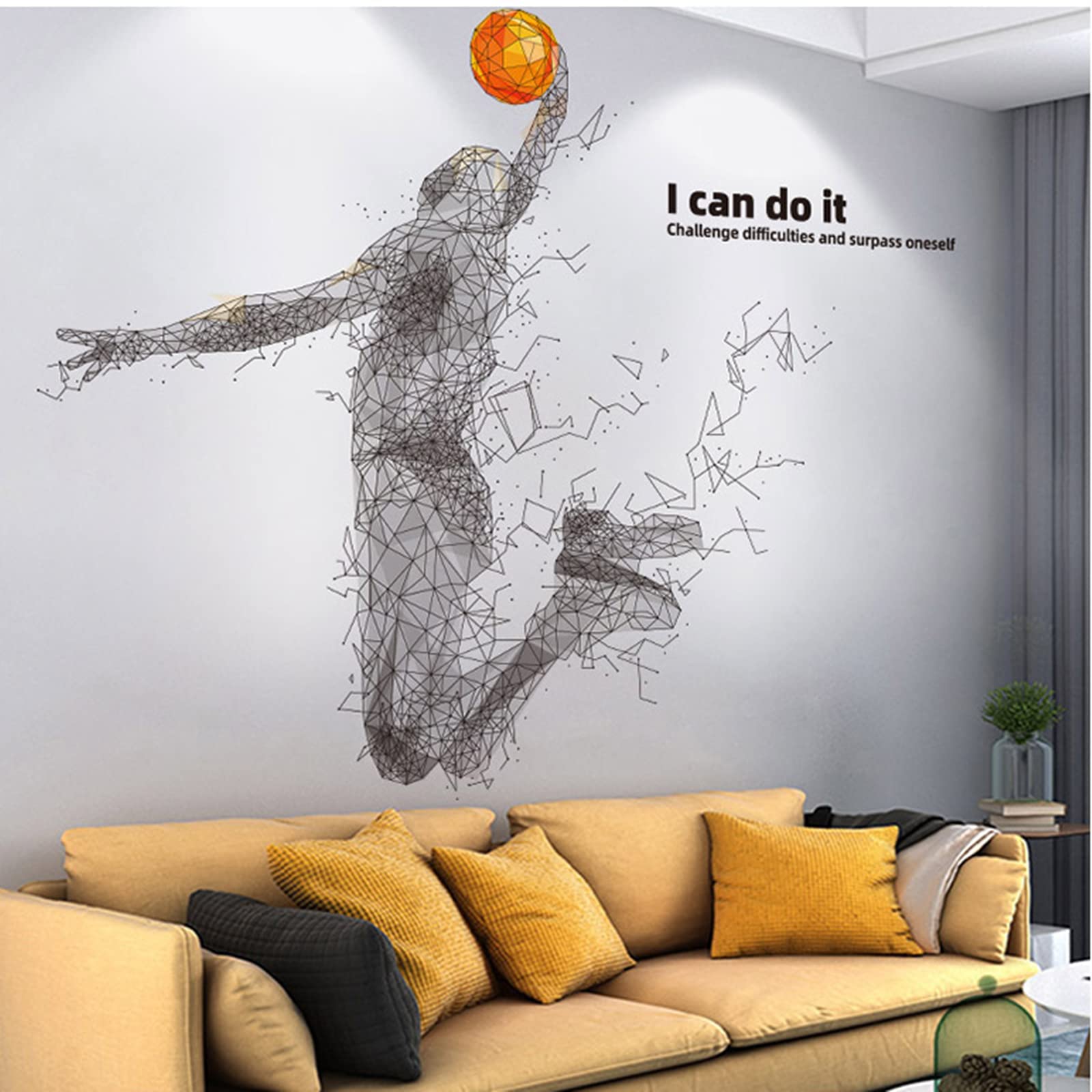 Basketball Letter Stickers - Removable Wall Decals for Boys & Teens - Player Themed Room Decor for Living Room, Bedroom, Playroom - Perfect for Sports Fans & Game Room Decor