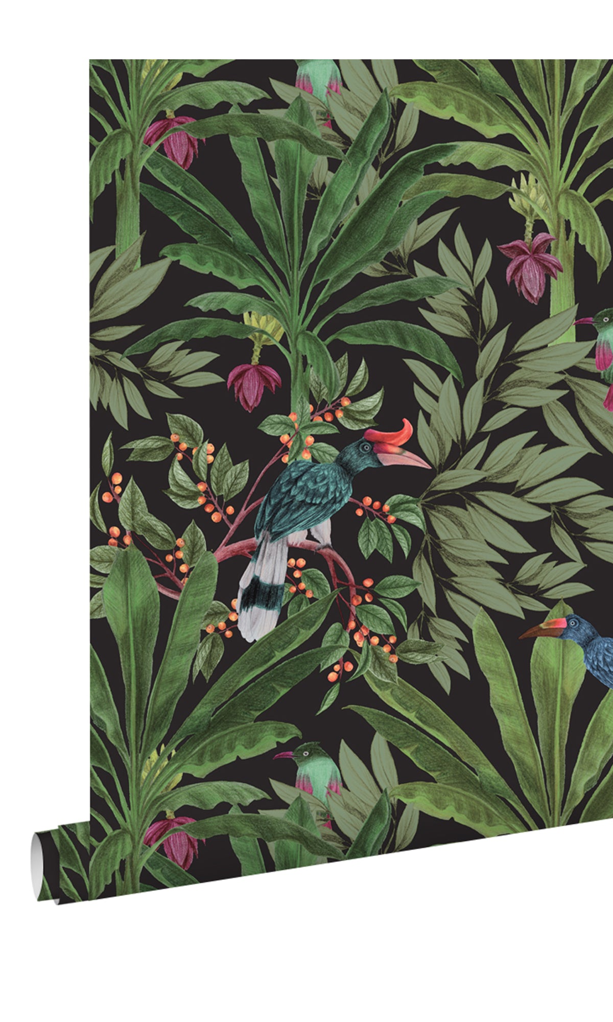 Black & Jungle Green Tropical Leaves Wallpaper R9396 - Waterproof Peel & Stick Wallpaper for Home, Office, and Nursery Decor