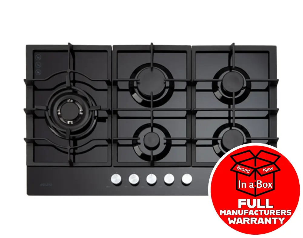 Euro ECT900GBK2 90cm Gas on Glass Cooktop - 5 Burner Professional Gas Stove for Modern Kitchen | Perfect for Home Cooking, Baking & Entertaining