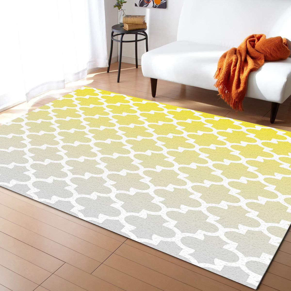 Lattice Moroccan Indoor Modern Contemporary Area Rug – Yellow Grey Ombre Retro Morocco Pattern, Ultra Soft Non-Shedding Carpet, Stain Resistant Washable Floor Mat (4'x6') for Living Room, Bedroom & Home Decor