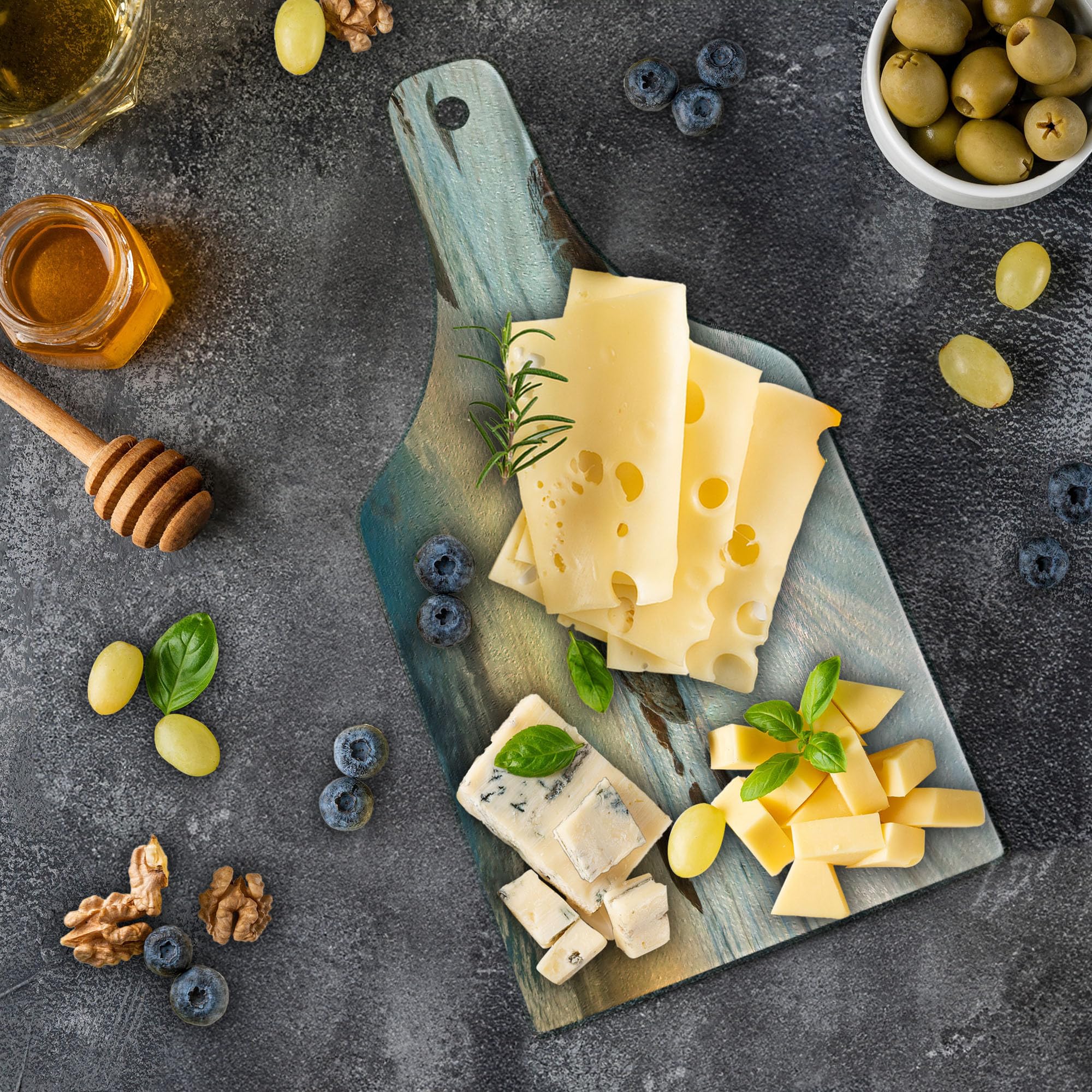 Ambesonne Beach-Themed Tempered Glass Cutting Board - Grand Sea Waves & Horizon Sky Design - Decorative Serving Board for Cheese, Charcuterie & Wine - Cream Blue White - Perfect for Beach Parties, Picnics & Holiday Entertaining