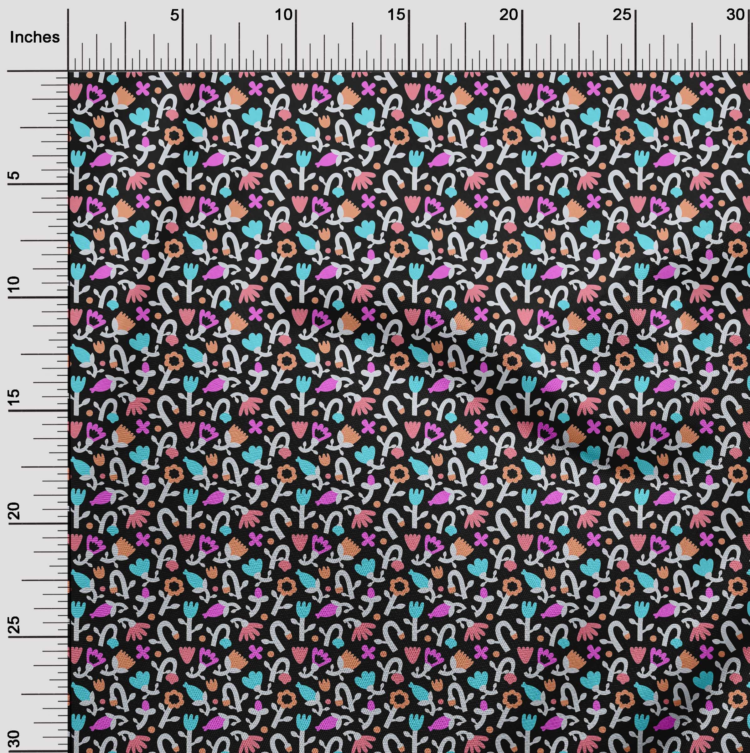oneOone Georgette Viscose Black Floral Print Fabric for Kids Clothing - 42 Inch Wide DIY Sewing Material by The Yard | Perfect for Dresses, Skirts & Craft Projects