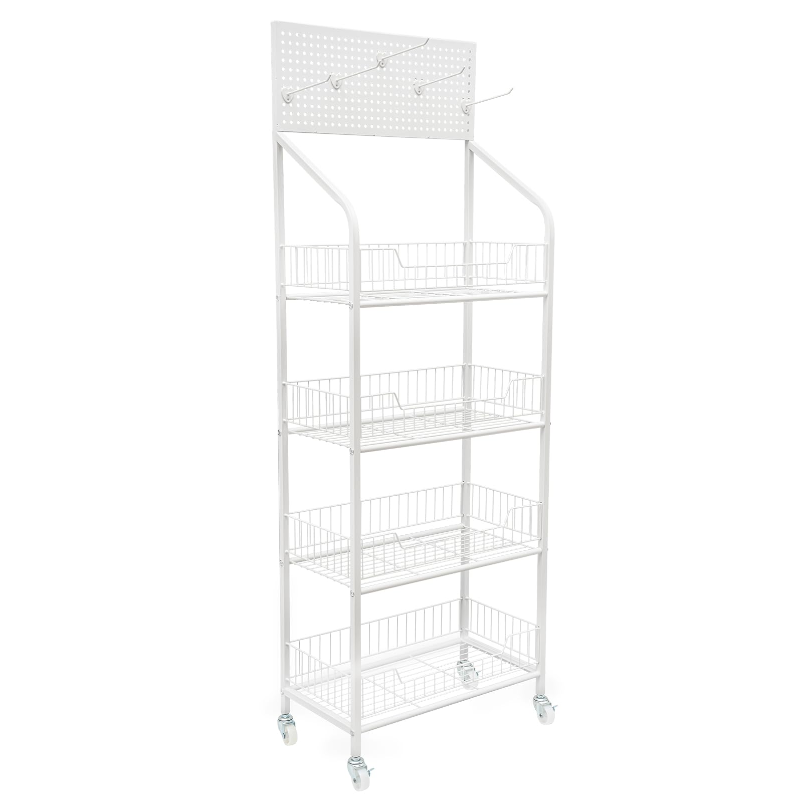 4-Tier Metal Rolling Kitchen Shelf with Wheels & Hooks - 19.6
