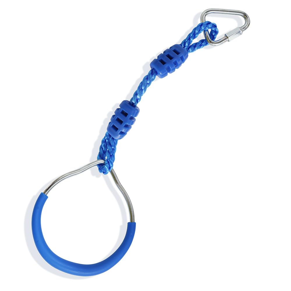 Premium Hanging Gymnastic Rings for Kids - Outdoor Ninja Warrior Obstacle Course Equipment with Carabiner Clips | Perfect for Backyard Playgrounds, Climbing Frames, Garden Swings & Slackline Training | Durable Blue Fitness Rings for Home Exercise & Kids Ninja Training