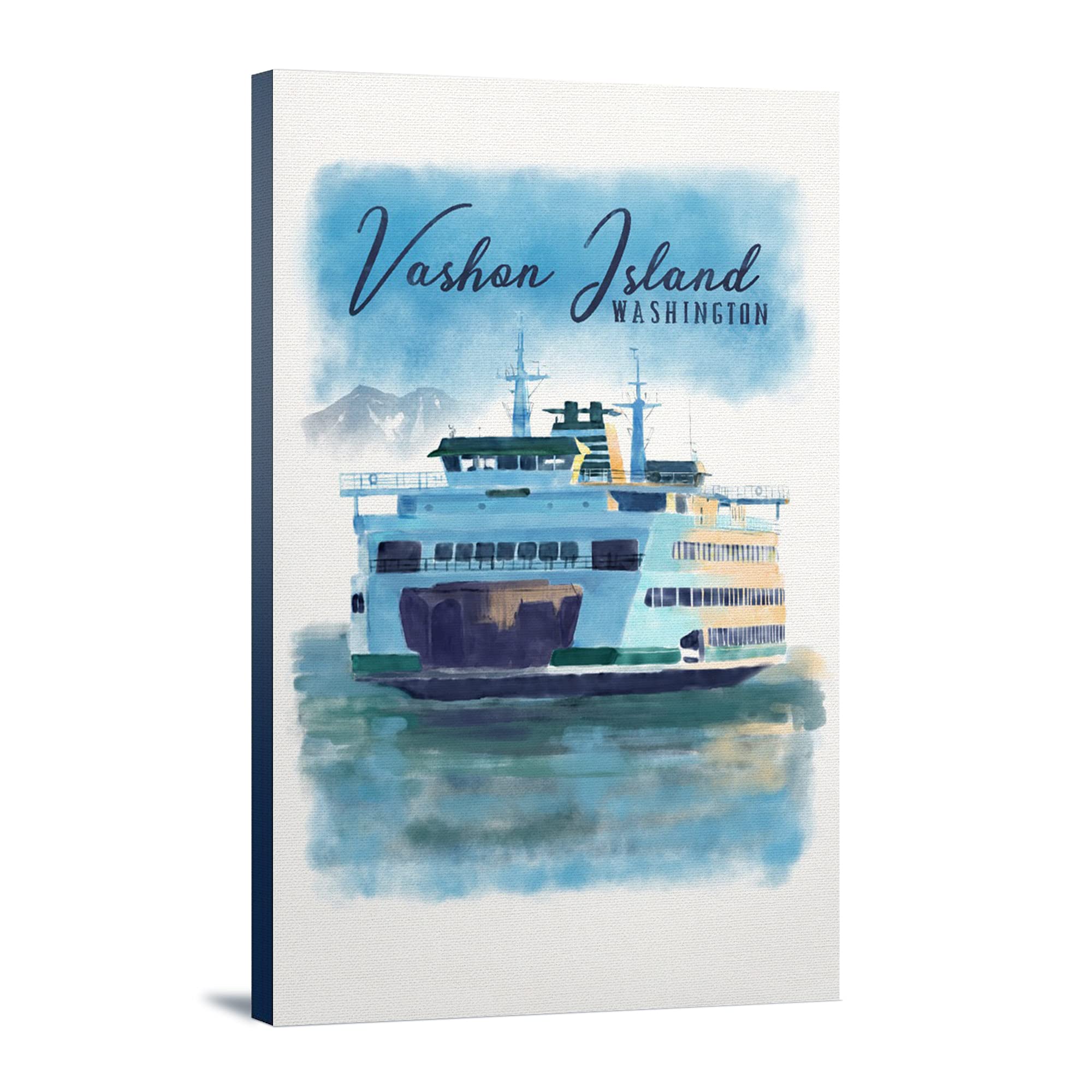 Vashon Island Washington Ferry Watercolor Art Print - 12x18 Wrapped Canvas Wall Decor for Living Room, Bedroom & Office