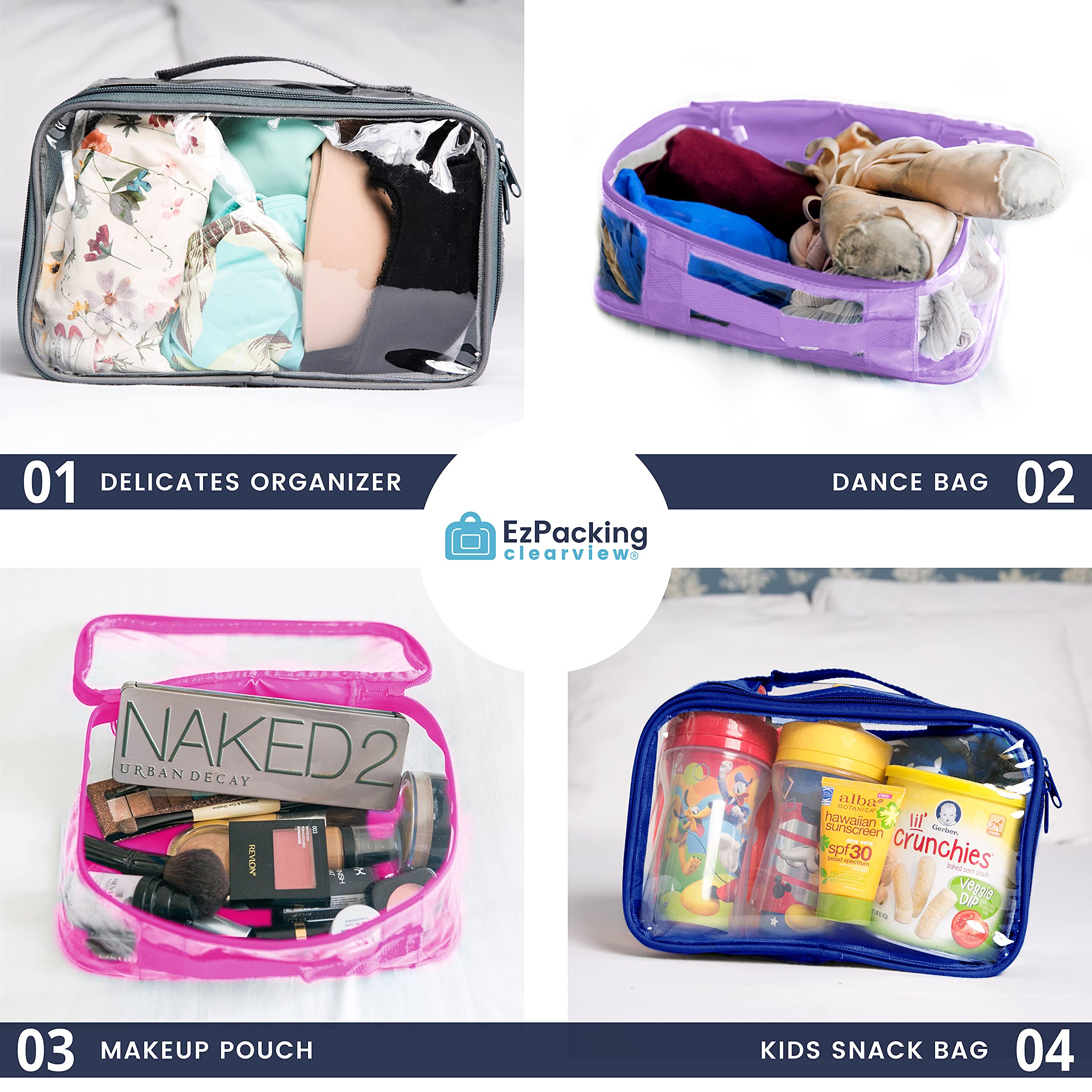 Clear Travel Packing Cubes - Transparent PVC Plastic Organizer Pouches for Suitcase, Backpack & Diaper Bag | Multipurpose Storage for Makeup, Underwear & Accessories with Handle (Rose) | Perfect for Travel, Gym & Daily Organization