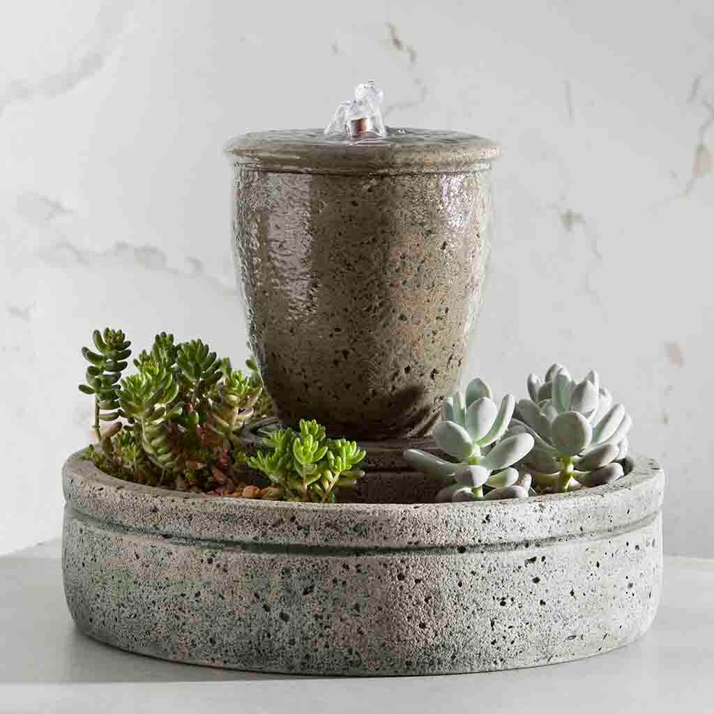Campania International M Series Rustic Spa Fountain with Planter - Outdoor Garden Water Feature for Patio, Deck, and Backyard Relaxation