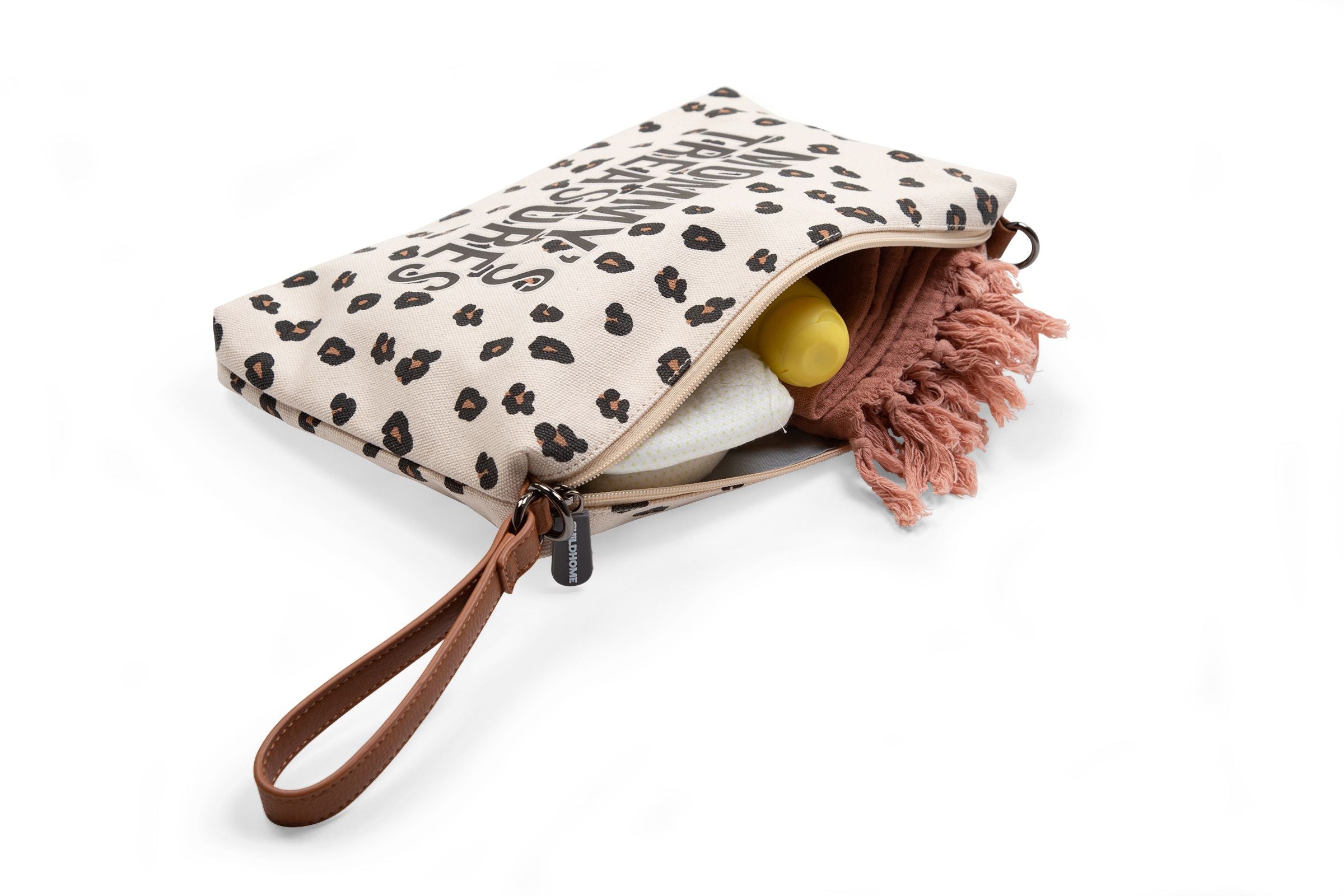 Childhome Mommy Clutch Leopard Print Diaper Bag - Stylish & Spacious Baby Essentials Organizer for Moms on the Go | Perfect for Travel, Shopping & Daily Outings