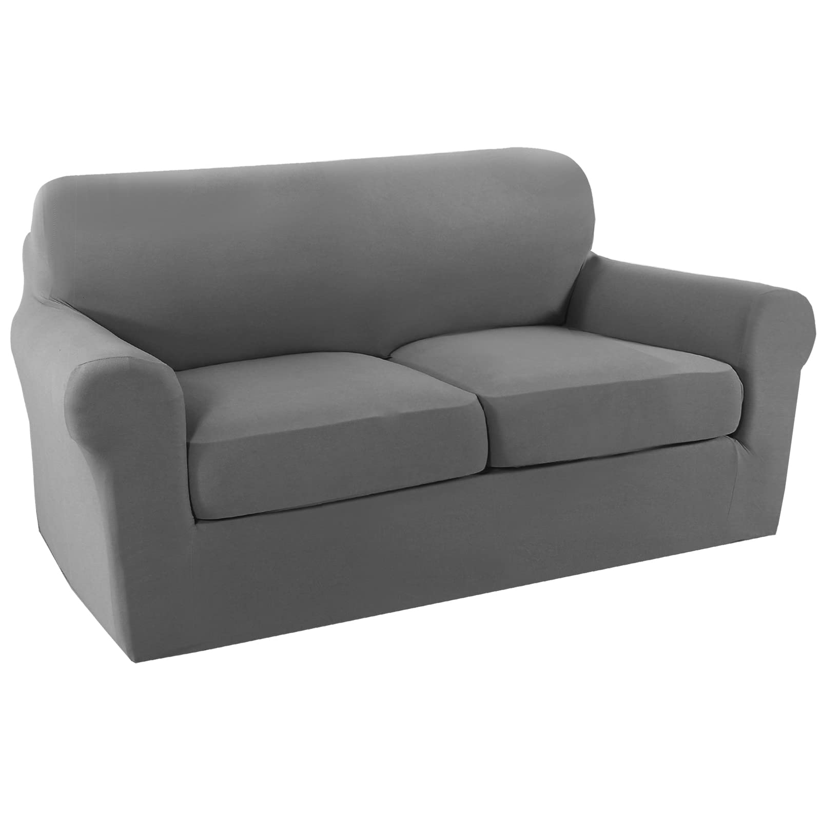 PrinceDeco 3-Piece Stretch Sofa Cover Set for 2-Cushion Couch & Loveseat - Soft Furniture Protector Slipcover (Medium, Grey) - Perfect for Living Room, Home Decor & Pet Protection
