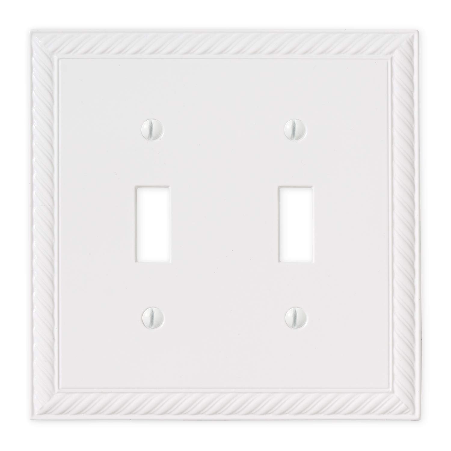 Questech Décor Double Toggle Light Switch Cover - 2-Gang Standard Size Electrical Wall Plate with Decorative Rope Edge Design in Bright White Polished Finish | Perfect for Living Rooms, Bedrooms & Home Décor Upgrades