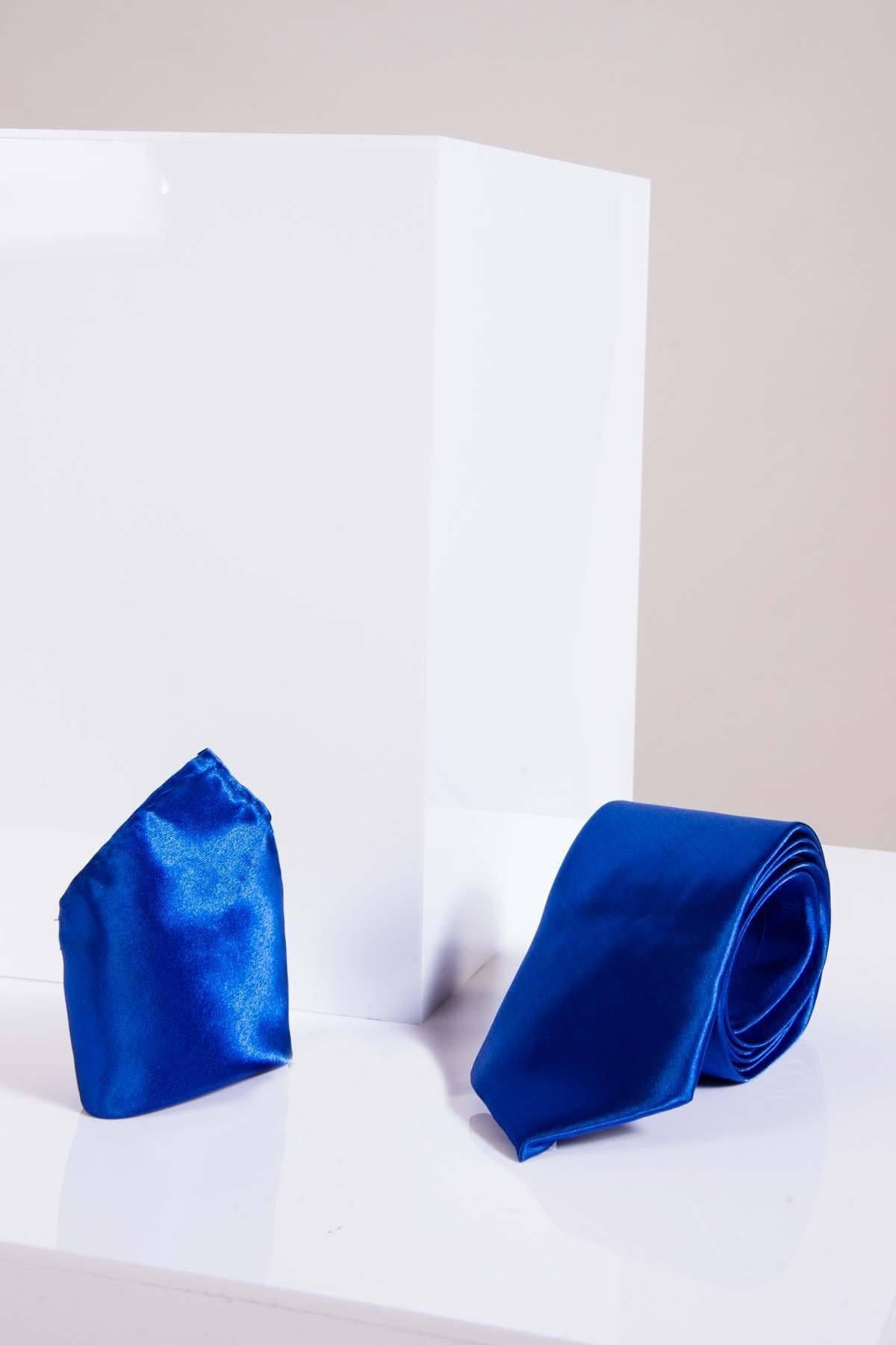 STANLEY Royal Blue Satin Tie and Pocket Square Set for Men - Perfect for Weddings, Business Meetings & Formal Events