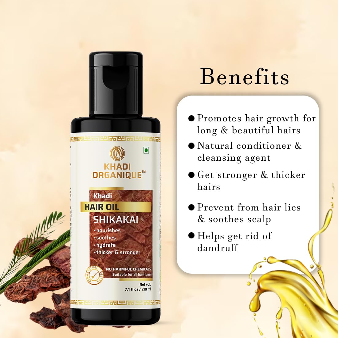 Organic Shikakai Hair Oil for Hair Growth & Thickness - Natural Treatment for Healthy, Long, Strong & Shiny Hair - Reduces Hair Fall - Paraben & Mineral Oil Free (Pack of 2, 420ml) - Perfect for Daily Hair Care & Scalp Massage