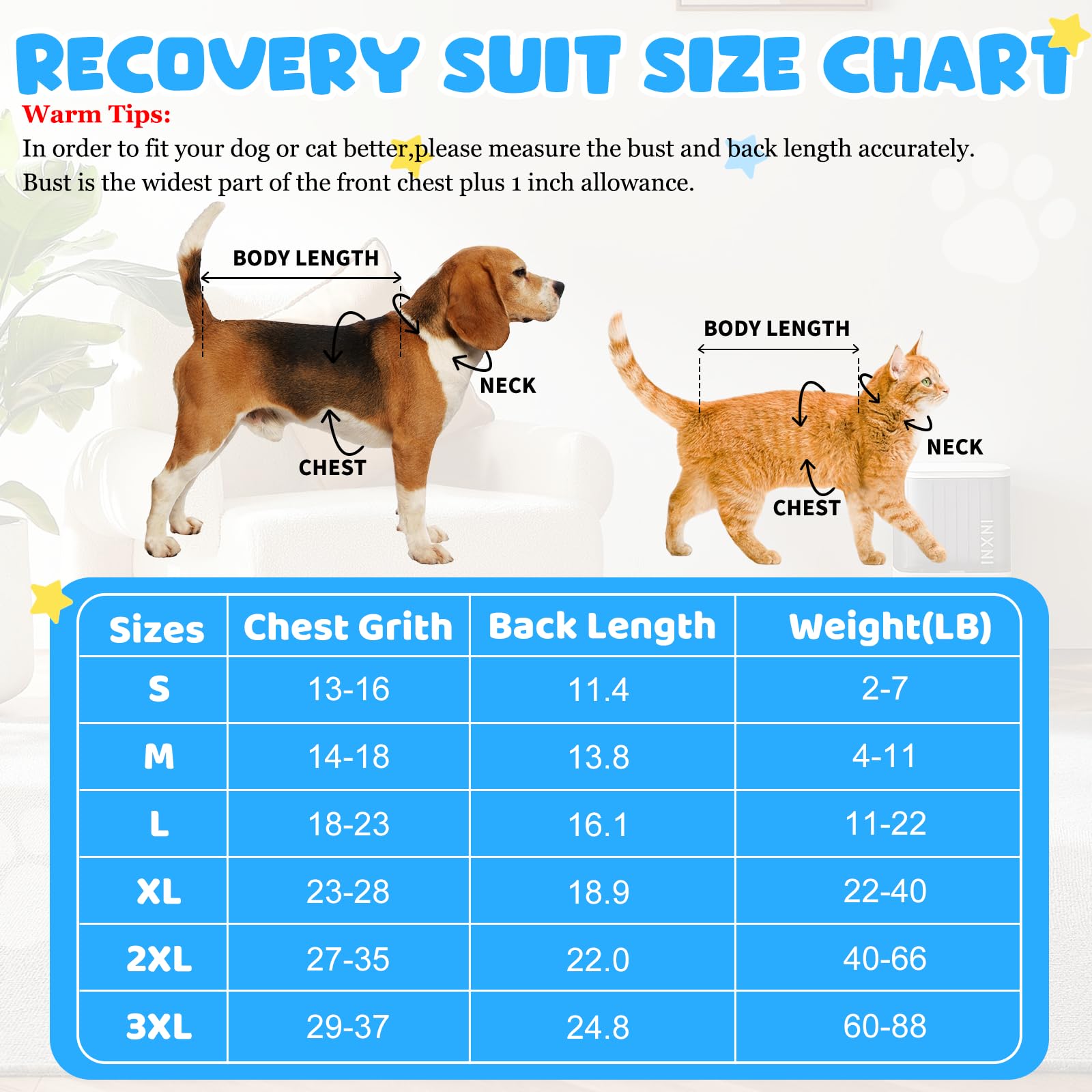 Dog & Cat Recovery Suits - Post-Surgery Protective Wear for Spay/Neuter, Breathable Anti-Licking Surgical Onesie for Female & Male Pets (Blue White Stripes, Size S) - Ideal for Wound Protection & Comfort After Vet Procedures