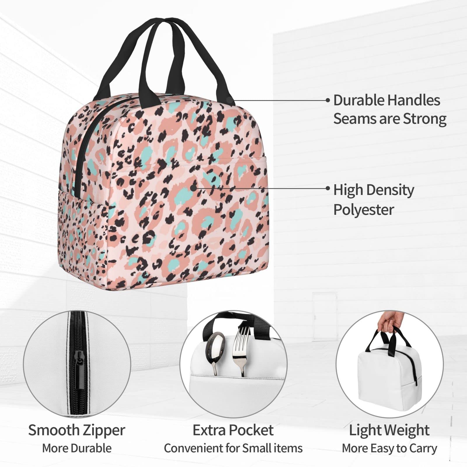Leopard Print Insulated Lunch Box - Reusable Lunch Bag for Women & Men, Perfect for Office, Camping, Hiking, Picnics, Beach & Travel | Keep Food Fresh for Work, School or Outdoor Adventures