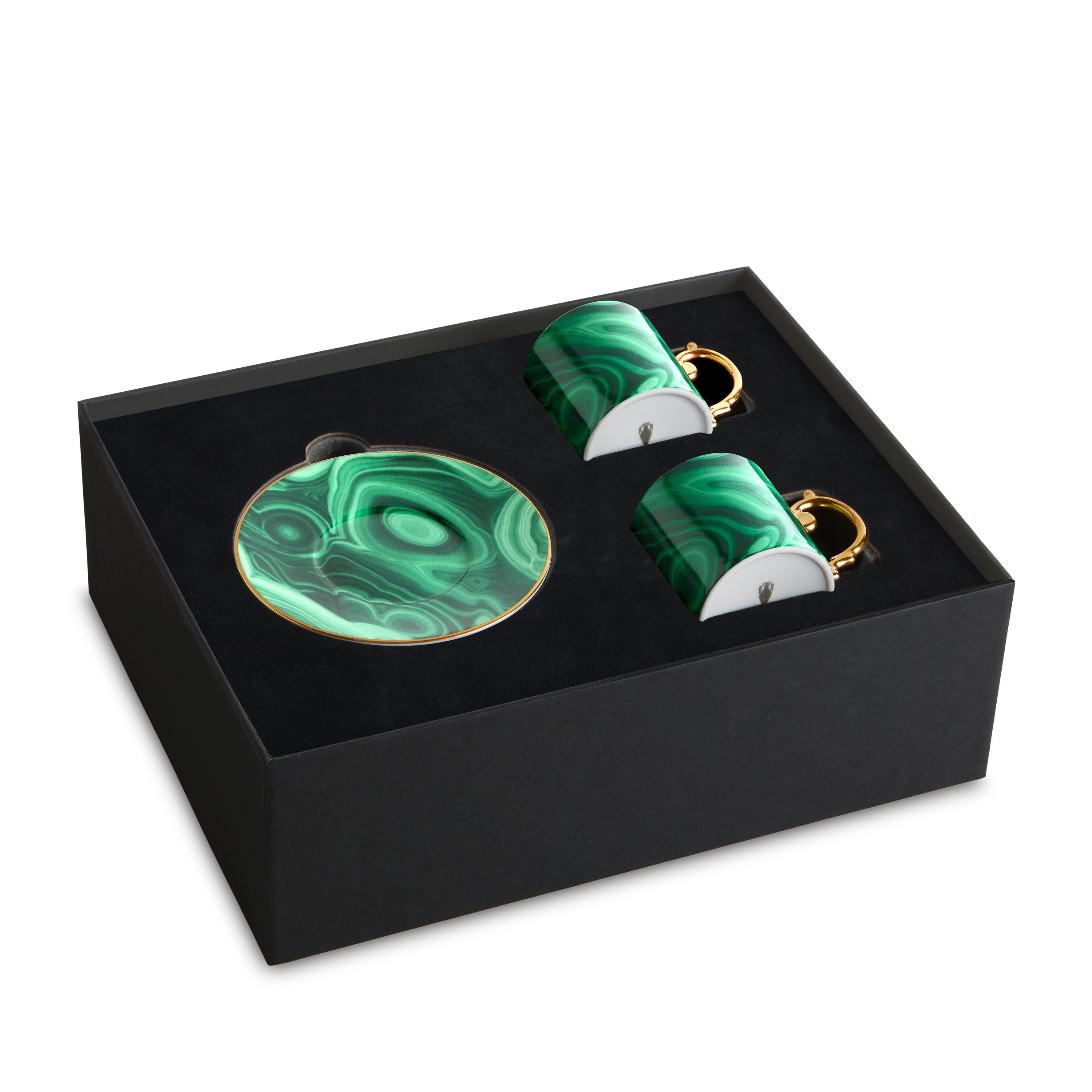 Premium Malachite Espresso Cup and Saucer Set of 2 - Handcrafted Ceramic Coffee Cups for Espresso, Cappuccino & Latte - Elegant Home & Cafe Serving Set