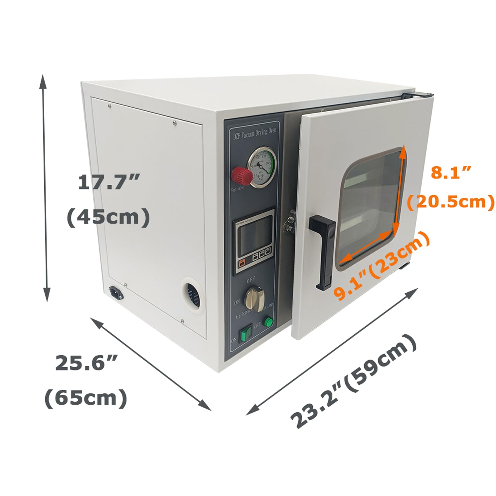 0.9 Cu Ft Digital Vacuum Drying Oven with Precise Temperature Control - LCD Backlit Display, 110V 600W Lab Oven (White-Grey) - Perfect for Laboratory, Electronics, Pharmaceuticals & Food Dehydration