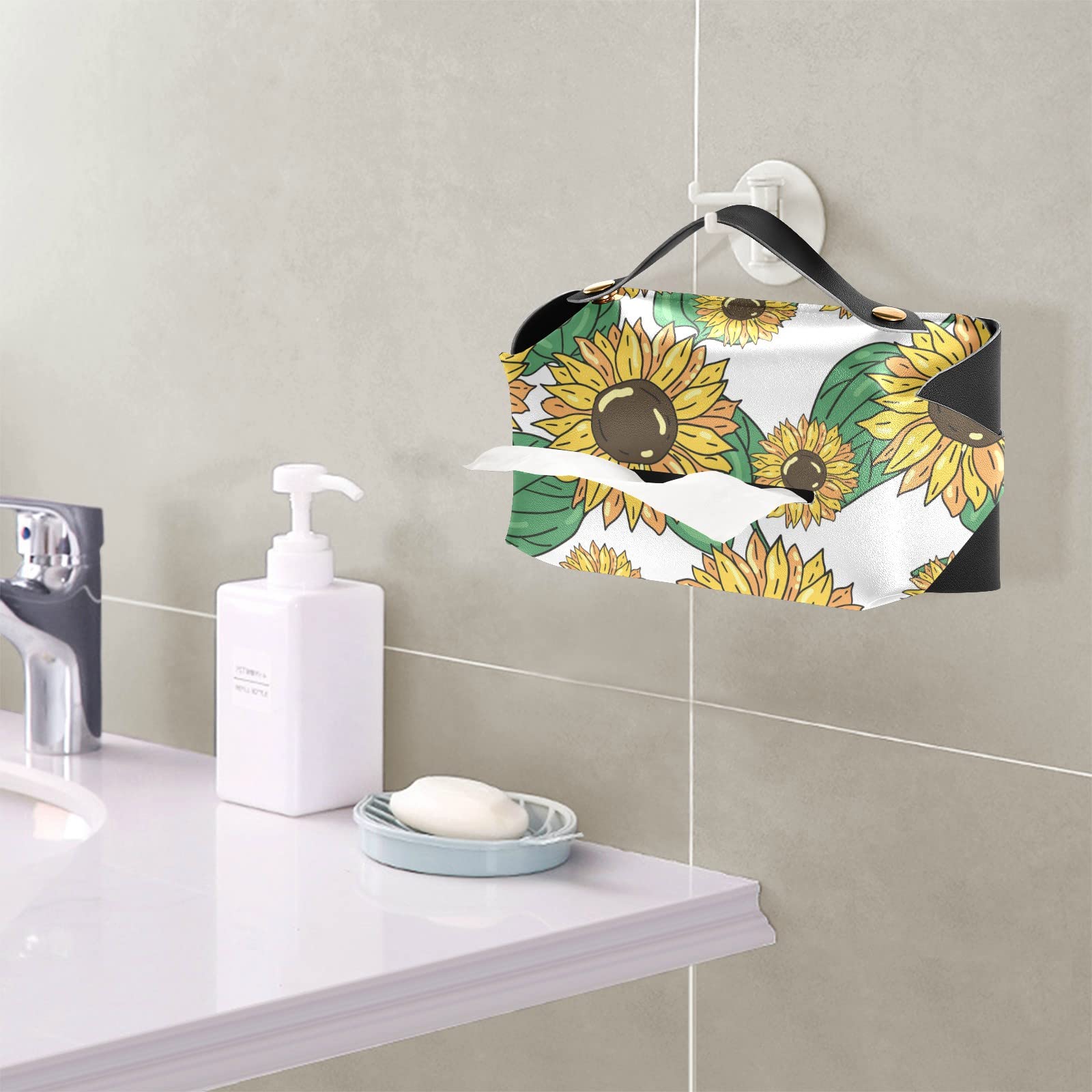 Leather Tissue Box Cover with Handle - Bathroom, Office, Car Decor