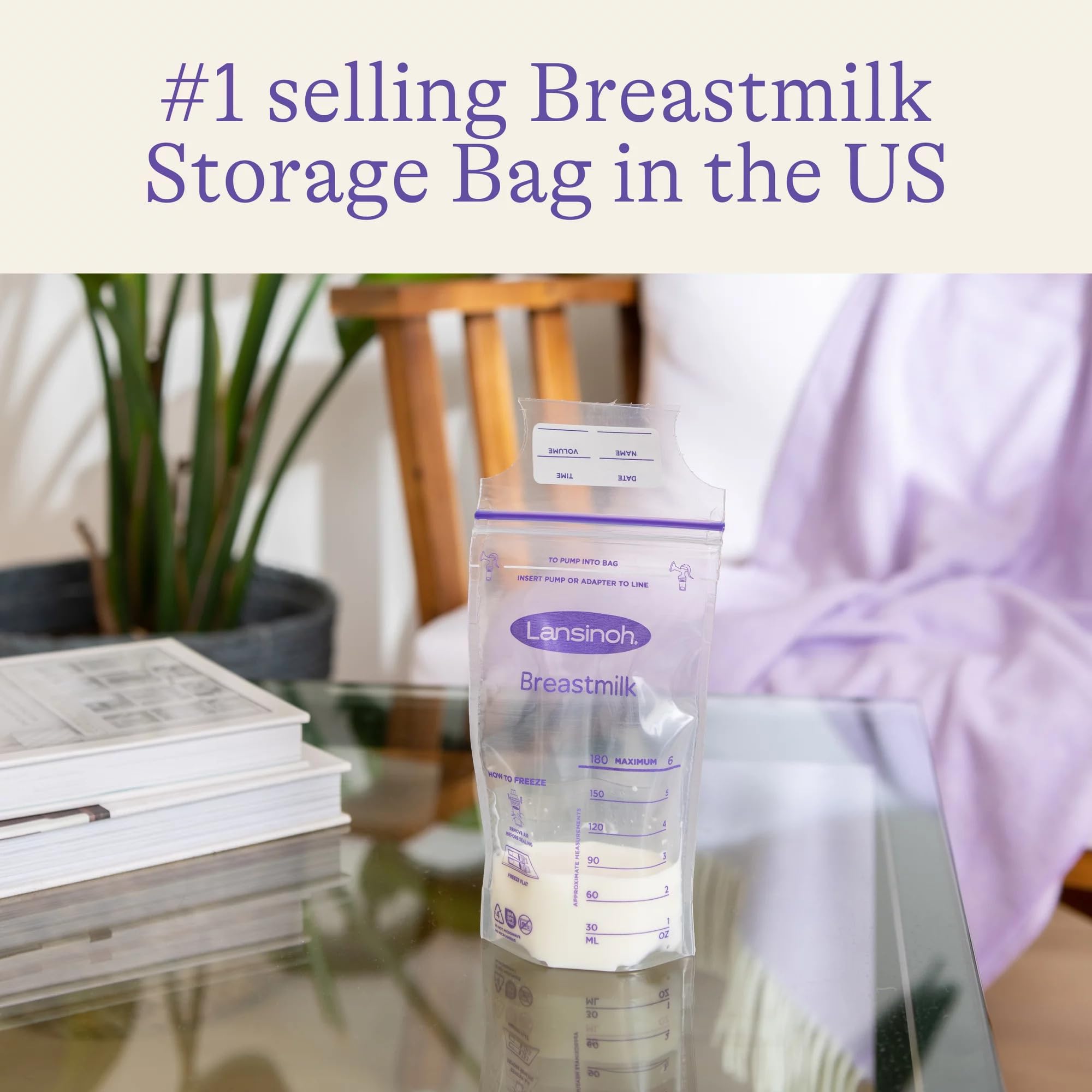 Lansinoh Breastmilk Storage Bags - 25 Count (6 Pack) - BPA Free, Pre-Sterilized, Double Zipper Seal - Perfect for Pumping, Freezing & Organizing Breast Milk