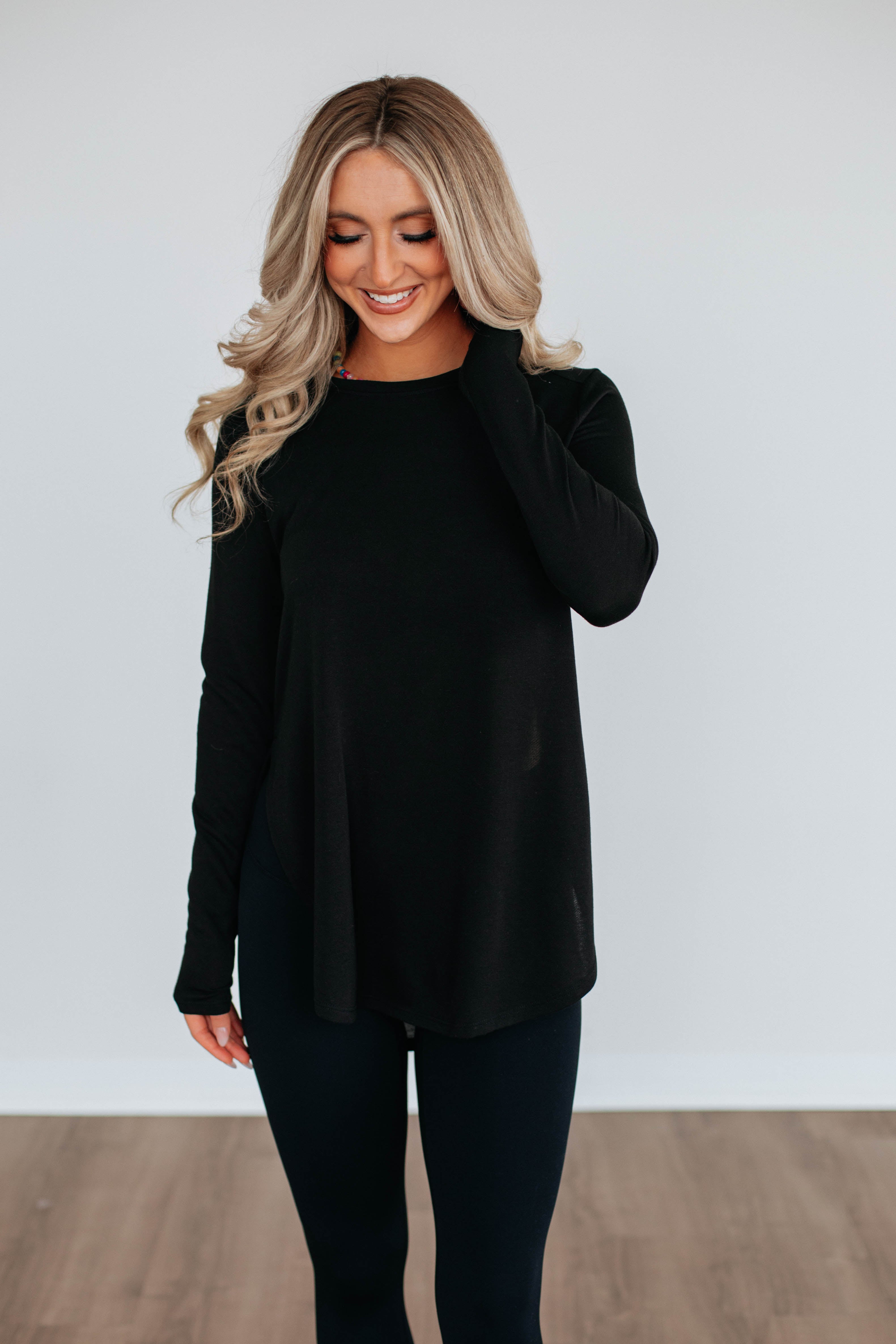 Jardin Women's Long Sleeve T-Shirt - Soft Cotton Casual Top in Black | Perfect for Everyday Wear, Office & Date Nights