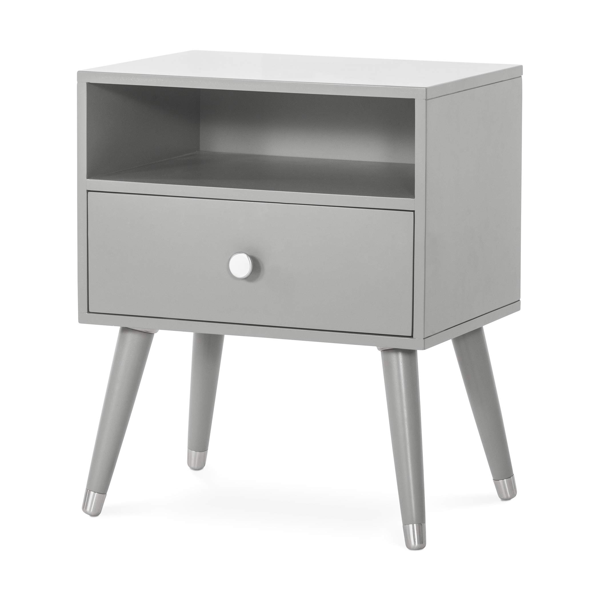 Forever Eclectic Modern Nightstand with Shelf and Drawer - Cool Gray Accent Table for Bedroom, Living Room & Office Furniture