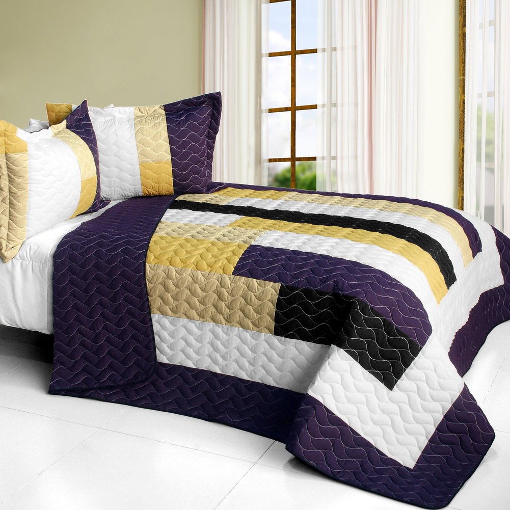 Morning Glory 3-Piece Vermicelli Quilted Patchwork Bedding Set - Full/Queen Size - Soft & Cozy for All Seasons - Perfect for Bedroom, Guest Room, and Dorm Decor