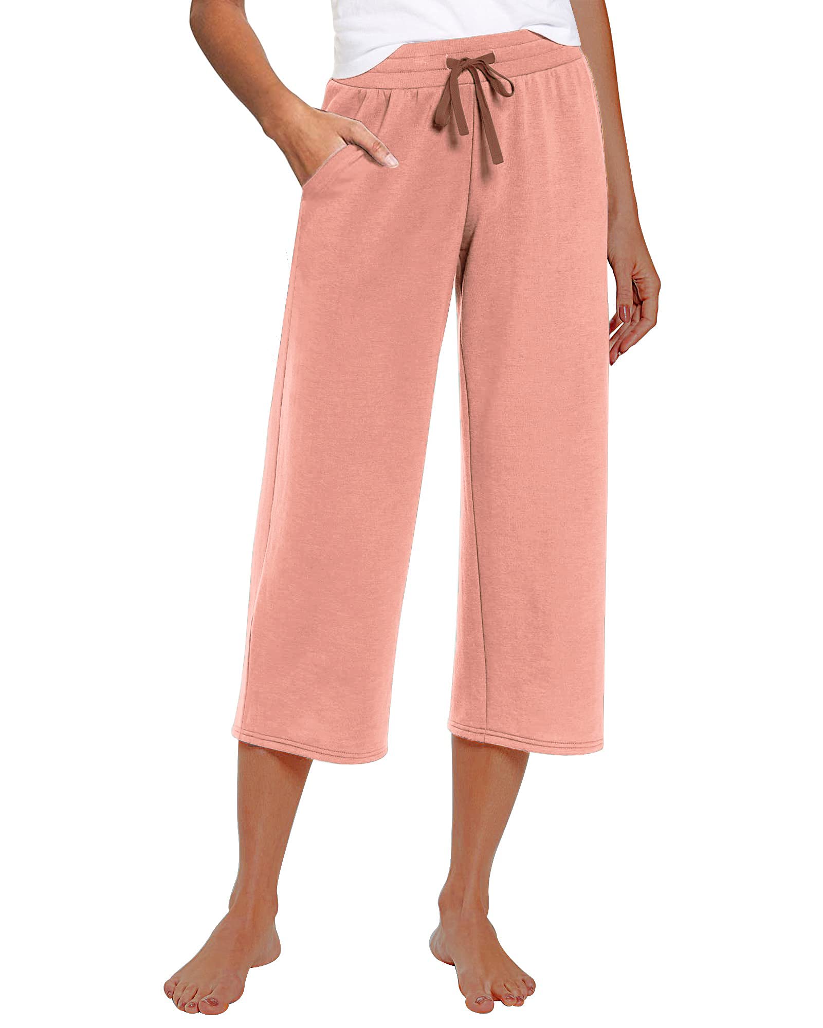 RESHE Women's Capri Yoga Pants - Soft Loose Fit Workout Sweatpants with Drawstring & Pockets for Yoga, Running, Lounge & Casual Wear