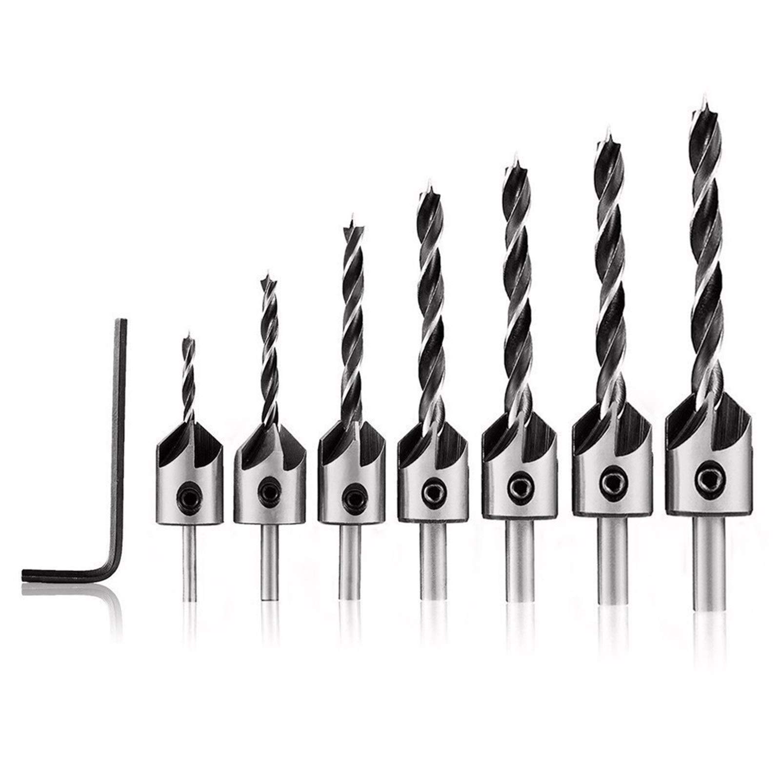 7-Piece HSS 5-Flute Countersink Drill Bit Set (3-10mm) | High-Speed Steel Chamfer Drill Bits for Woodworking, Metal & DIY Projects | Perfect for Cabinet Making, Furniture Assembly & Hardware Installation