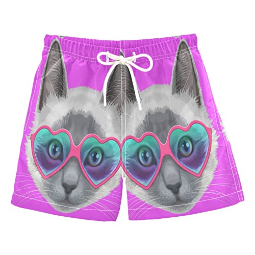 Boys Swim Trunks with Cat Eyes & Hearts Print - Toddler Beach Board Shorts for Summer - Kids Swimsuit Swimwear 2T - Perfect for Pool, Beach & Water Play