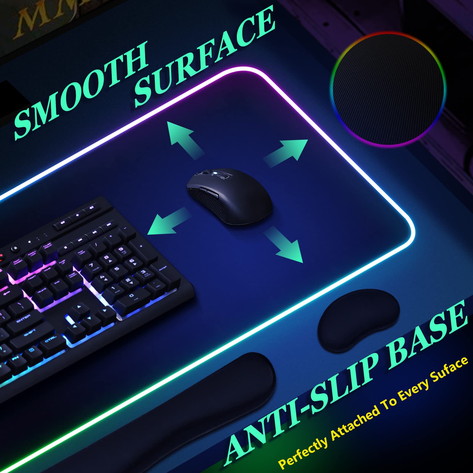 IVIENX 3-in-1 RGB LED Gaming Mouse Pad with Wrist Support - 31.5×11.8 Inch Large Gaming Keyboard Mat - 15 Light Modes & 2 Brightness Levels - Perfect for PC Gaming Setup, Office Work & Streaming Station
