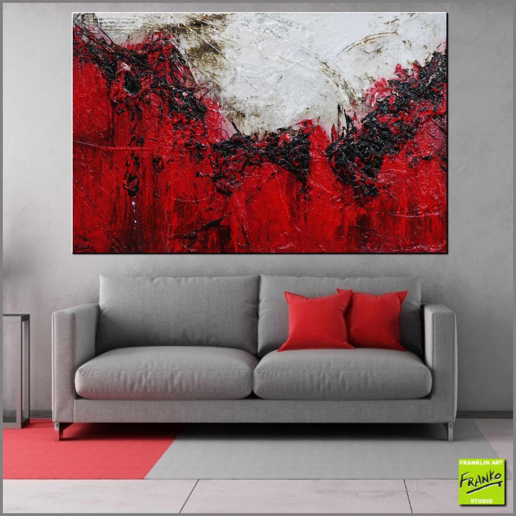 Scarlett Addiction 160cm x 100cm White Red Textured Abstract Canvas Art - Modern Wall Decor for Living Room, Bedroom & Office