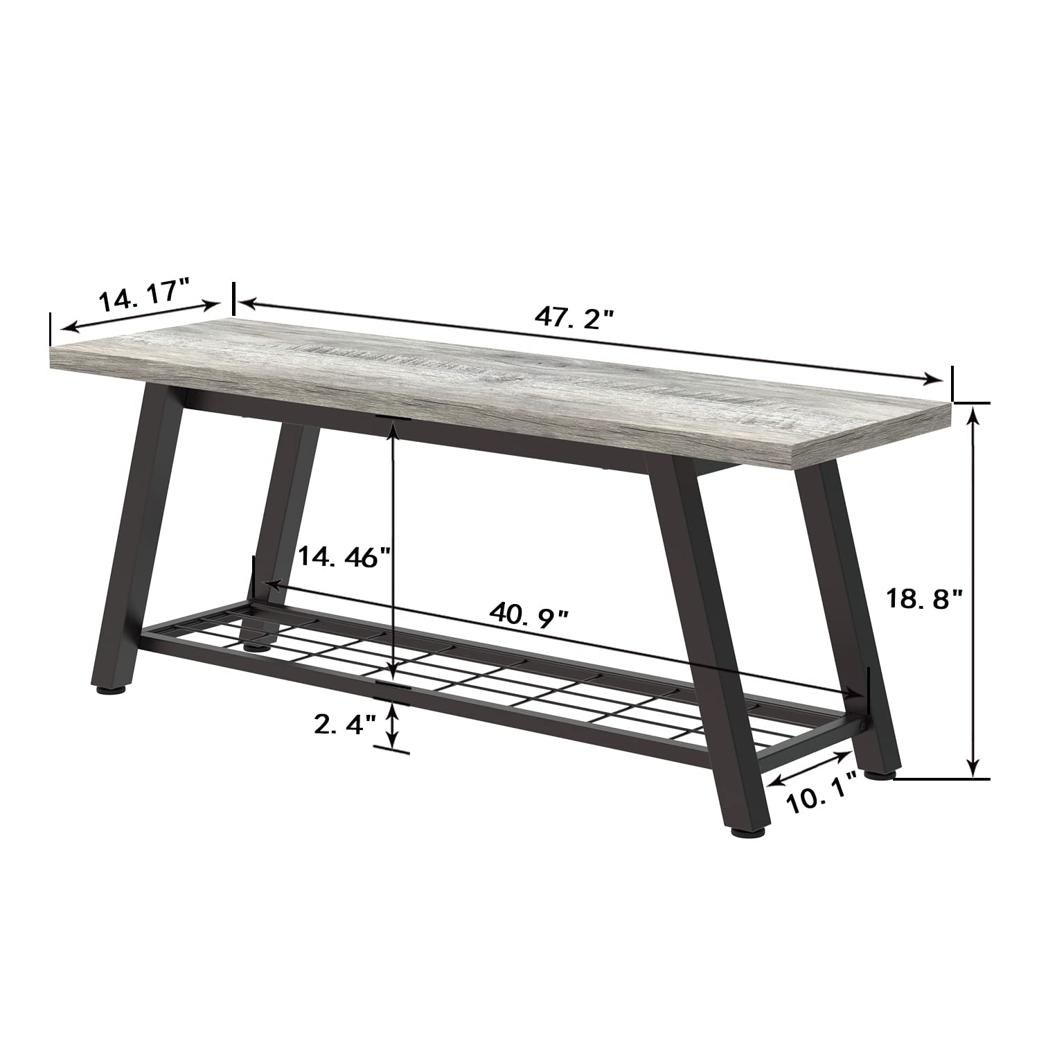 Rustic Grey Storage Bench - Industrial Wooden & Metal Entryway Shoe Organizer, Long Hallway Seat for Bedroom, Farmhouse Style | Perfect for Small Spaces, Mudroom, Living Room & Home Decor