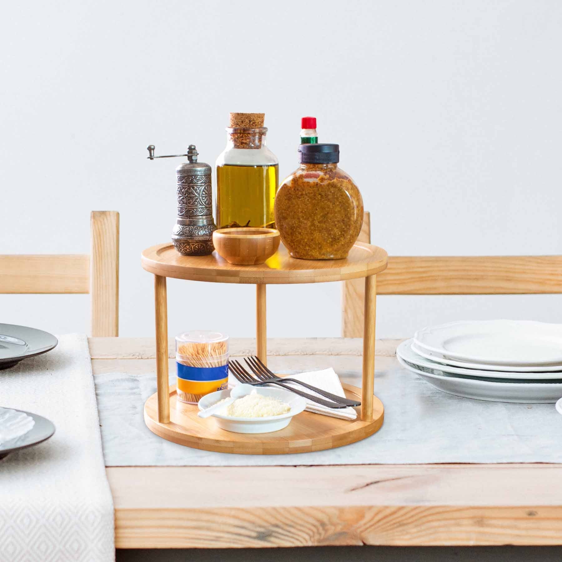 TB Home® 2-Tier 10-Inch Lazy Susan Turntable - Spinning Organizer for Kitchen, Pantry, or Office - Perfect for Spices, Condiments & Storage
