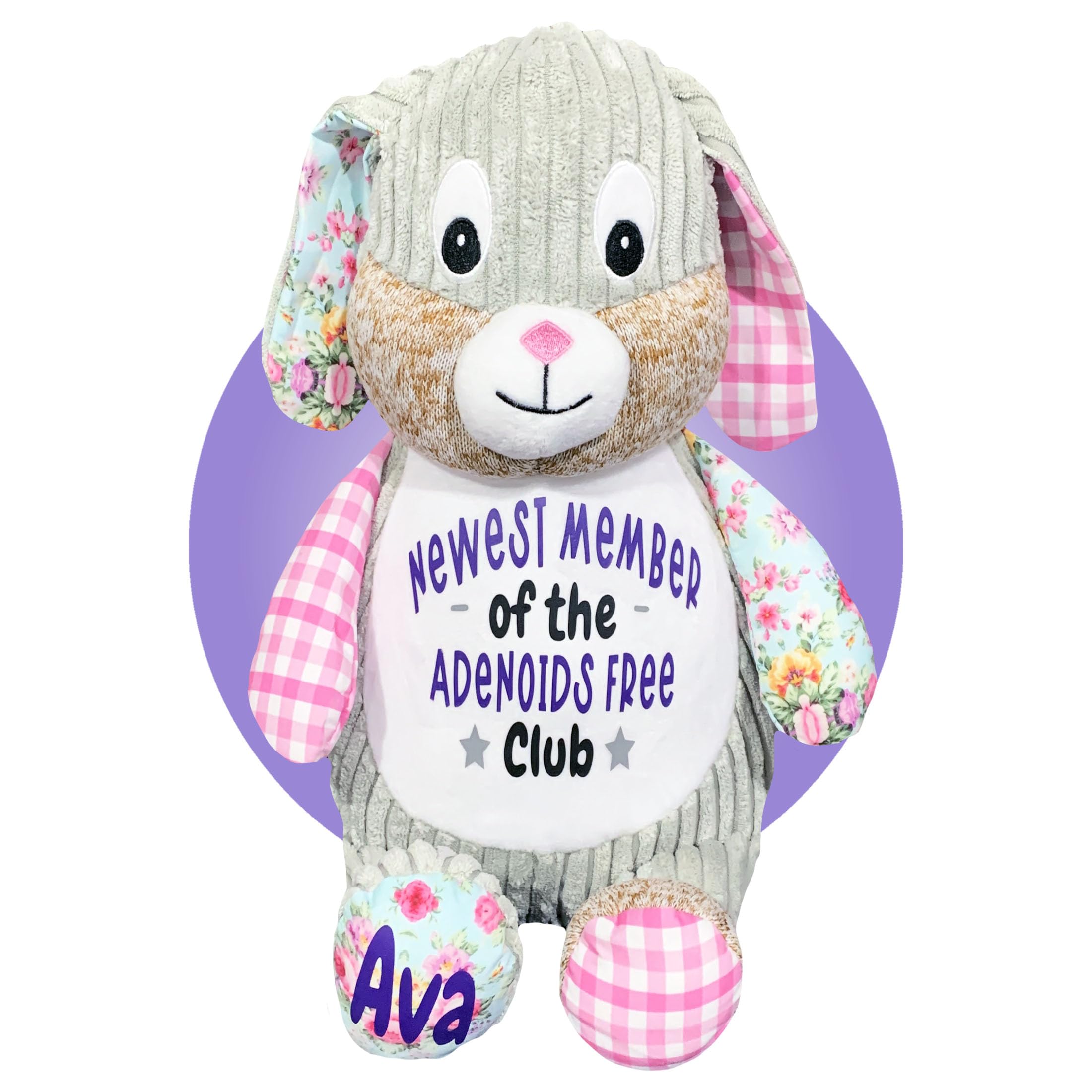 Personalized Adenoidectomy Teddy Bear - Get Well Soon Gift for Kids After Surgery - Cute Pink Bunny Plush for Adenoid Recovery & Comfort - Ideal for Post-Op Healing & Emotional Support by Kikilishop