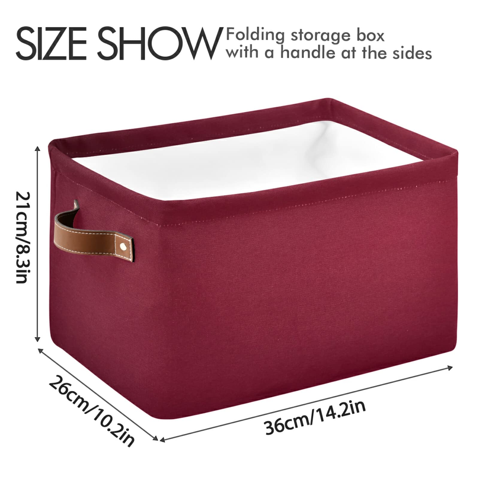 Burgundy Red Foldable Storage Baskets (2-Pack) - Waterproof Collapsible Fabric Storage Bins with Handles for Shelves, Closet, Nursery & Home Organization | Sturdy Canvas Storage Cubes for Bedroom, Bathroom & Office Use
