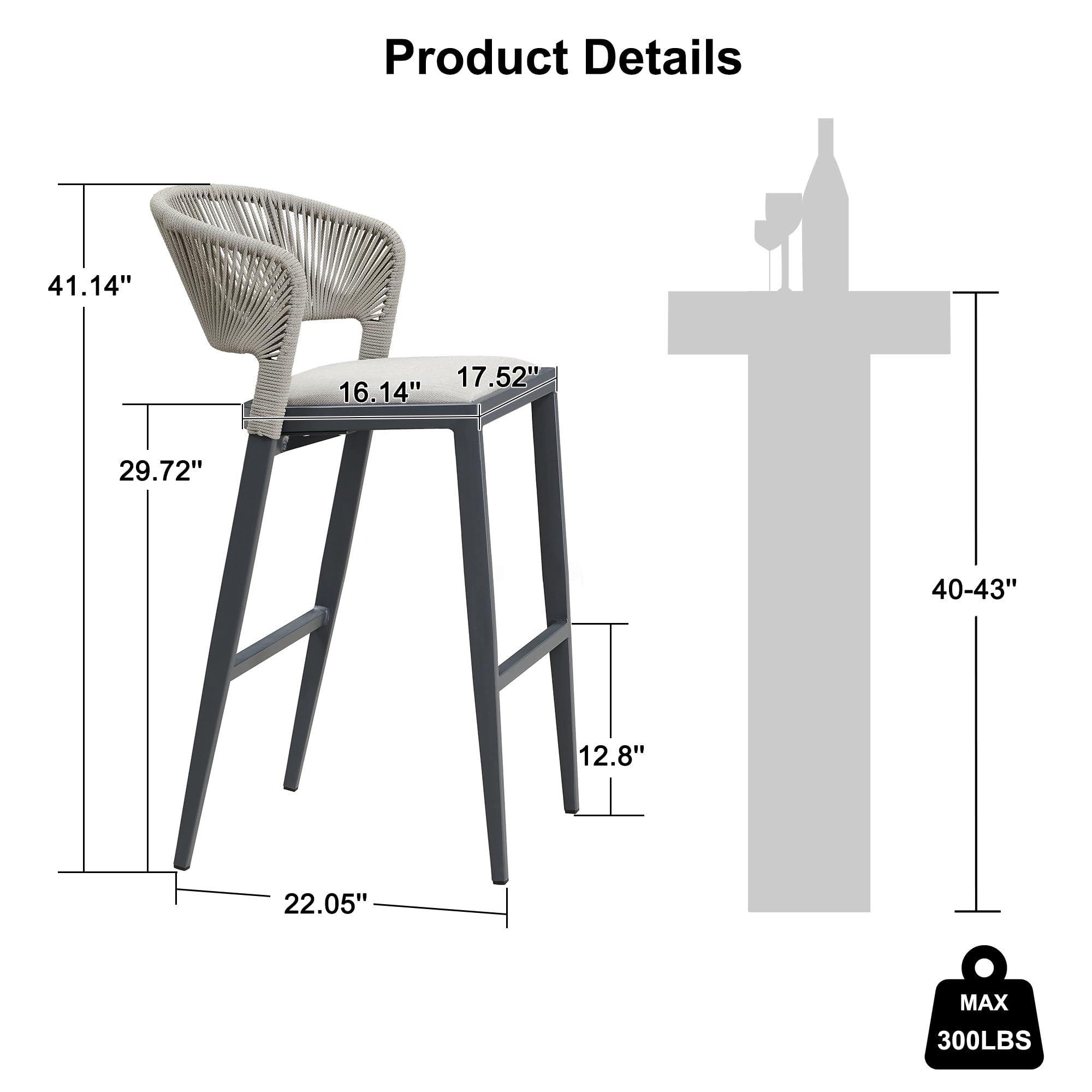 PURPLE LEAF 2-Pack Outdoor Bar Stools with Footrest - 30
