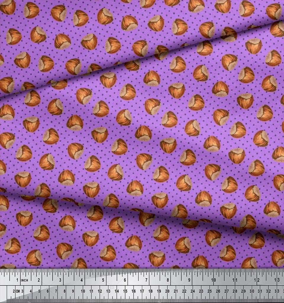 Soimoi Moss Georgette Purple Fabric by The Yard - 42 Inch Wide Tropical Dot & Coconut Fruits Printed Fabric for DIY Crafts, Dresses, Curtains & Home Decor