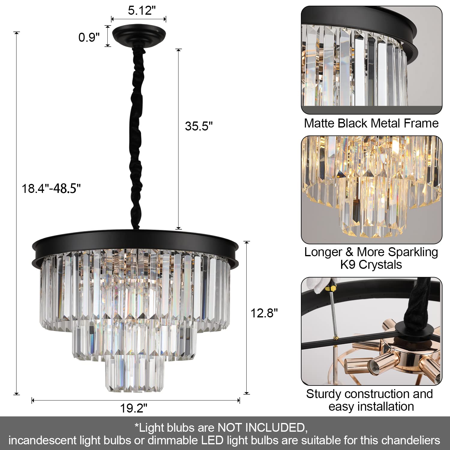 Modern Black Crystal Chandelier - 20