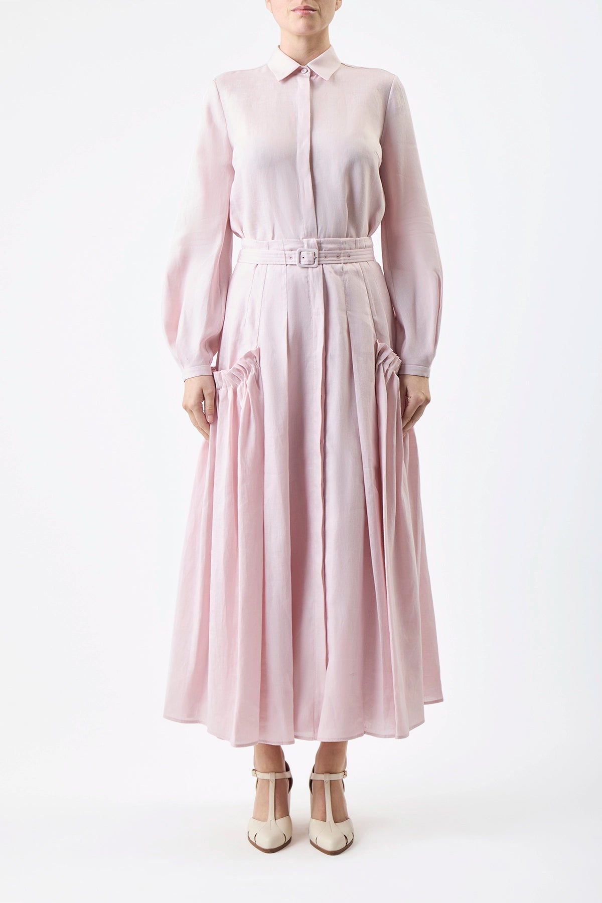 Cyrielle Pleated Midi Skirt - Blush Aloe Linen Wrap Skirt for Women | Summer Beach Vacation, Brunch & Office Wear