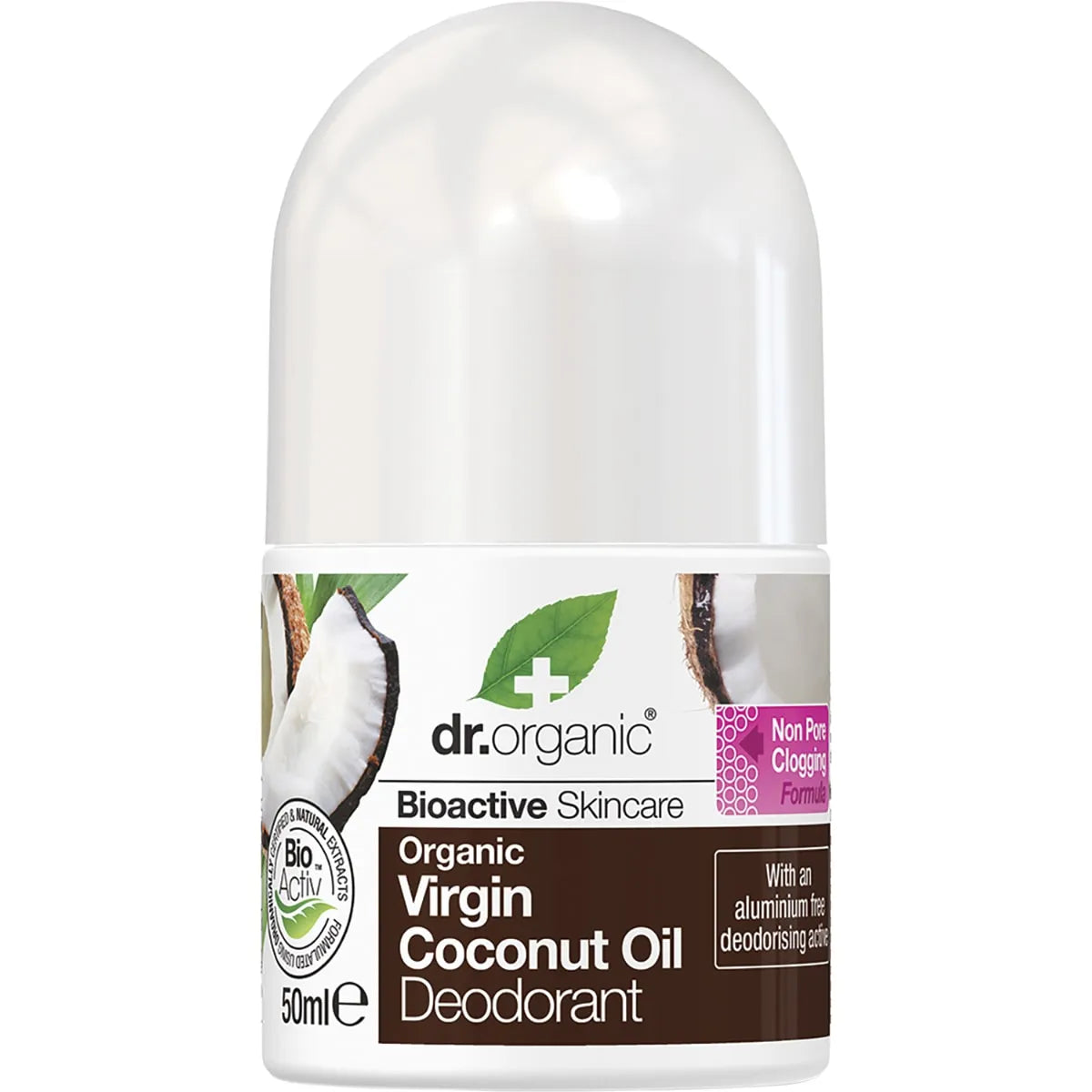 Organic Virgin Coconut Oil Roll-On Deodorant by Dr Organic - Natural & Aluminum-Free for Sensitive Skin - Perfect for Gym, Travel & Daily Freshness