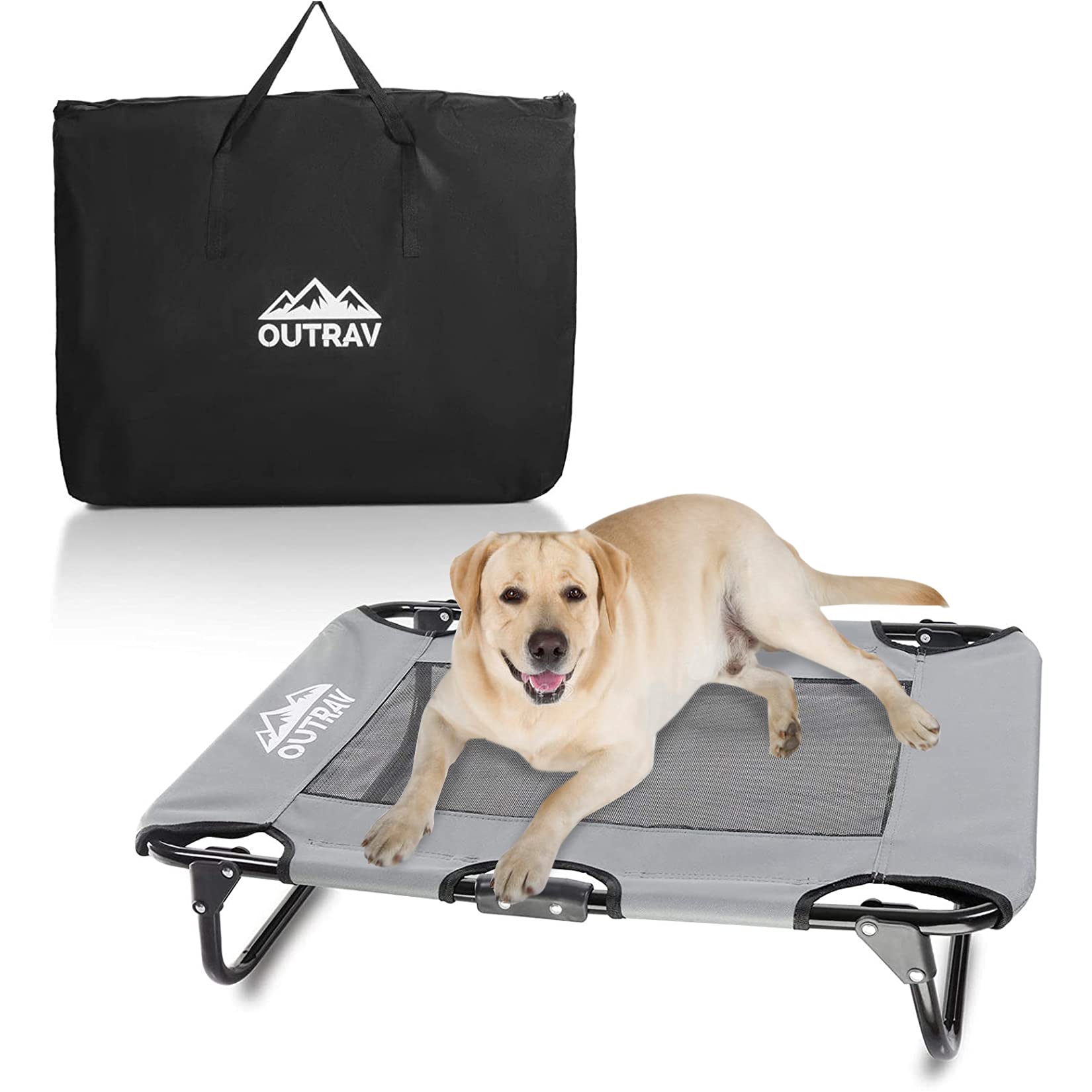 Elevated Dog Cot with Steel Frame - Foldable Raised Pet Bed for Dogs & Cats - Heavy Duty Outdoor/Indoor Use - Bonus Storage Bag Included (Small 30”x20”x7”, Grey) - Perfect for Backyard, Camping & Home Lounging